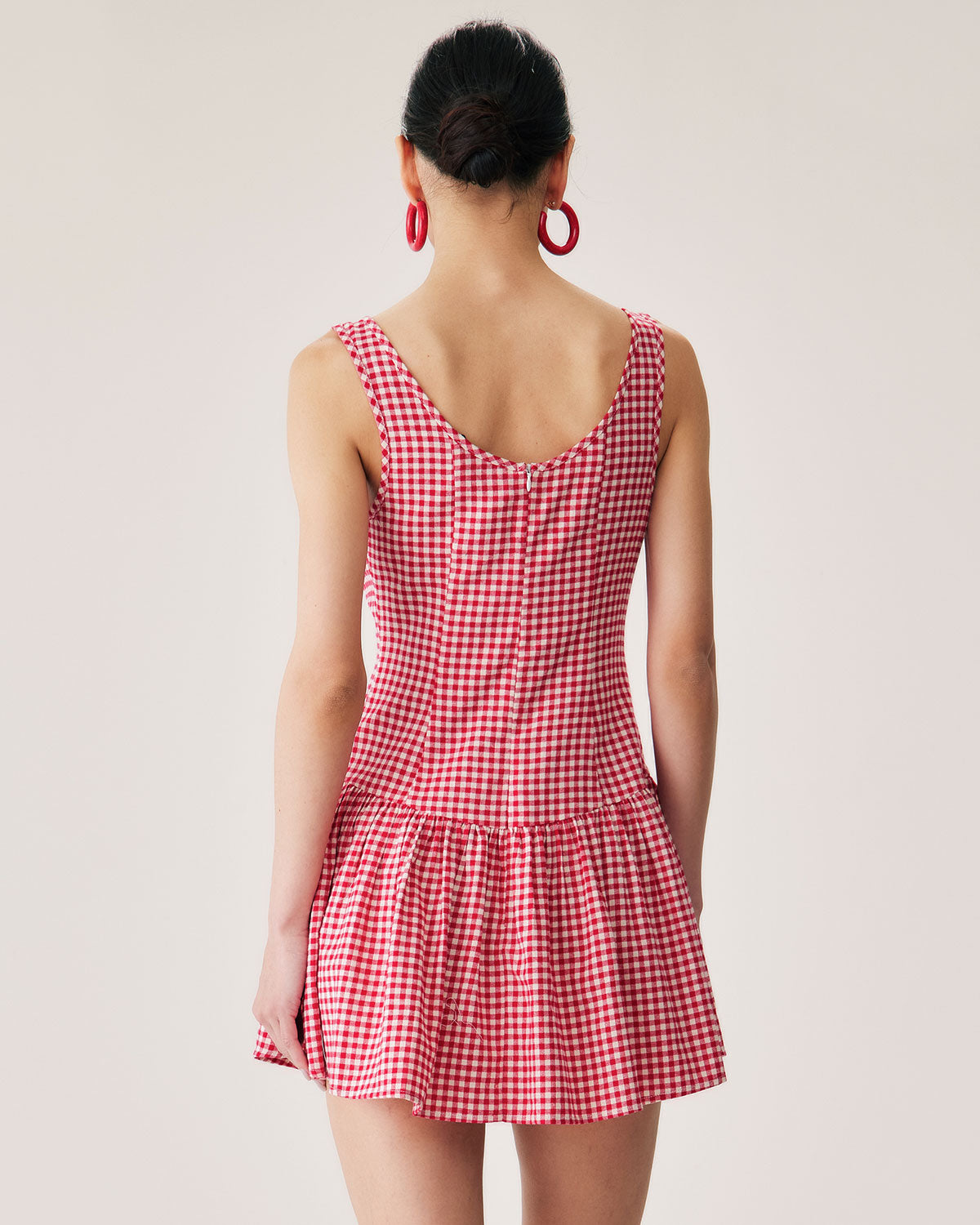 Red Plaid Boat Neck Mini Dress Footlocker For Sale