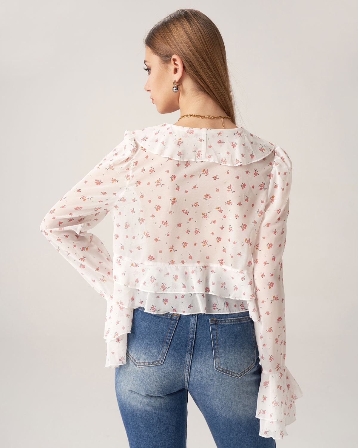 Bettydress Floral See-through Ruffle Blouse Outlet Fashion Style