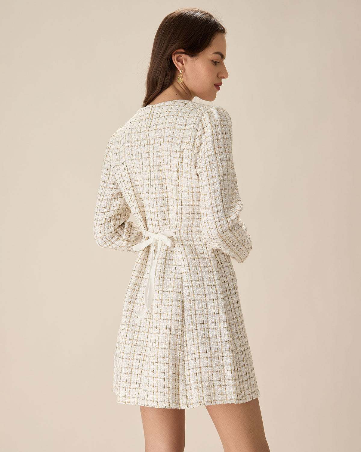 White Square Neck Tweed Mini Dress Buy Cheap Footlocker Finishline