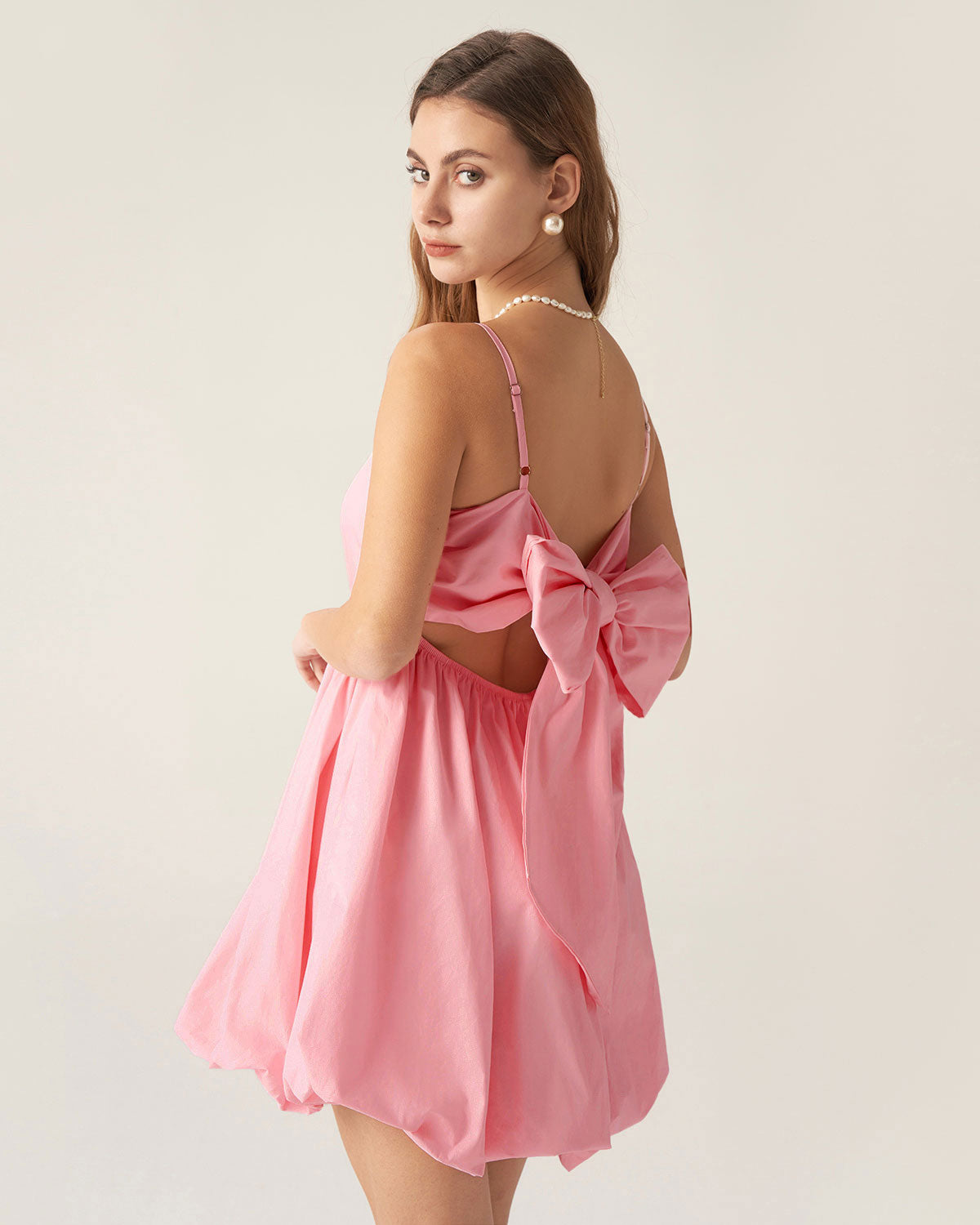 Pink Bowknot Ruched Slip Mini Dress Nicekicks Cheap Pice