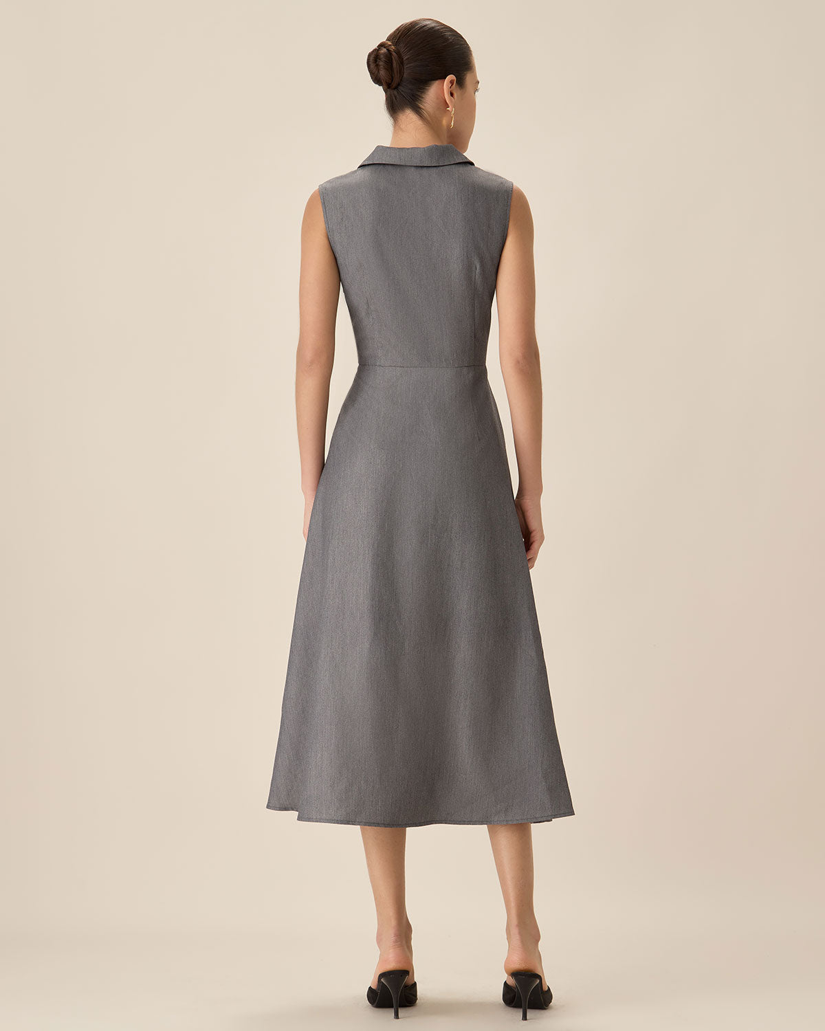 Grey V-Neck Button Midi Dress Buy Cheap Newest