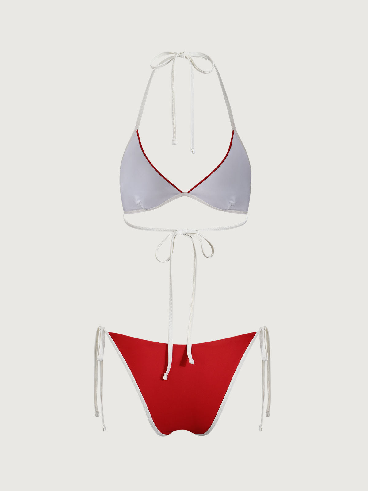 Red Contrasting Halter Triangle Bikini Set Newest Cheap Pice