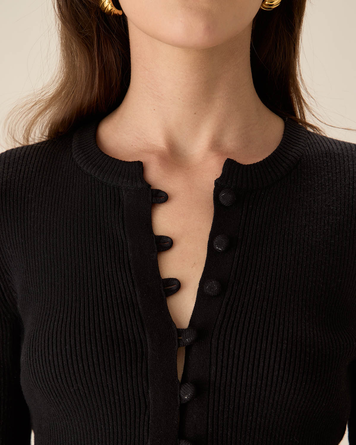 The Black Round Neck Button Up Knit Top Clearance Manchester