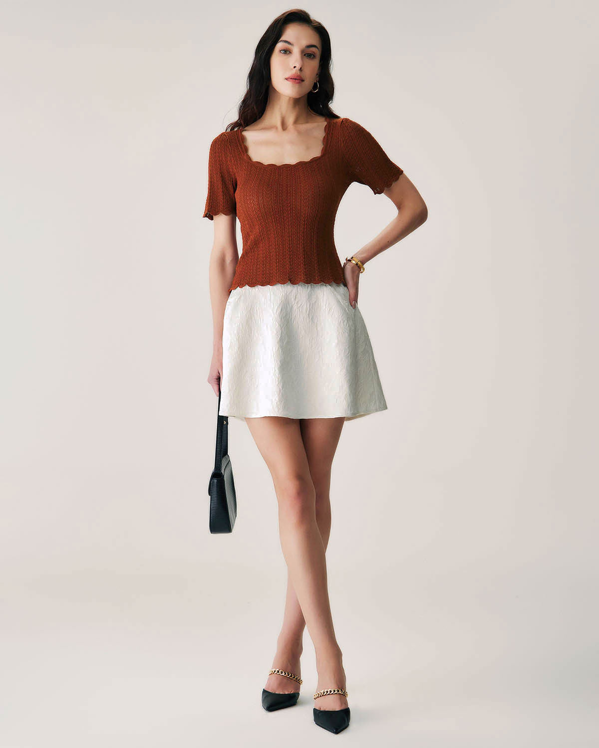 Beige Jacquard A-Line Mini Skirt Cheap Best