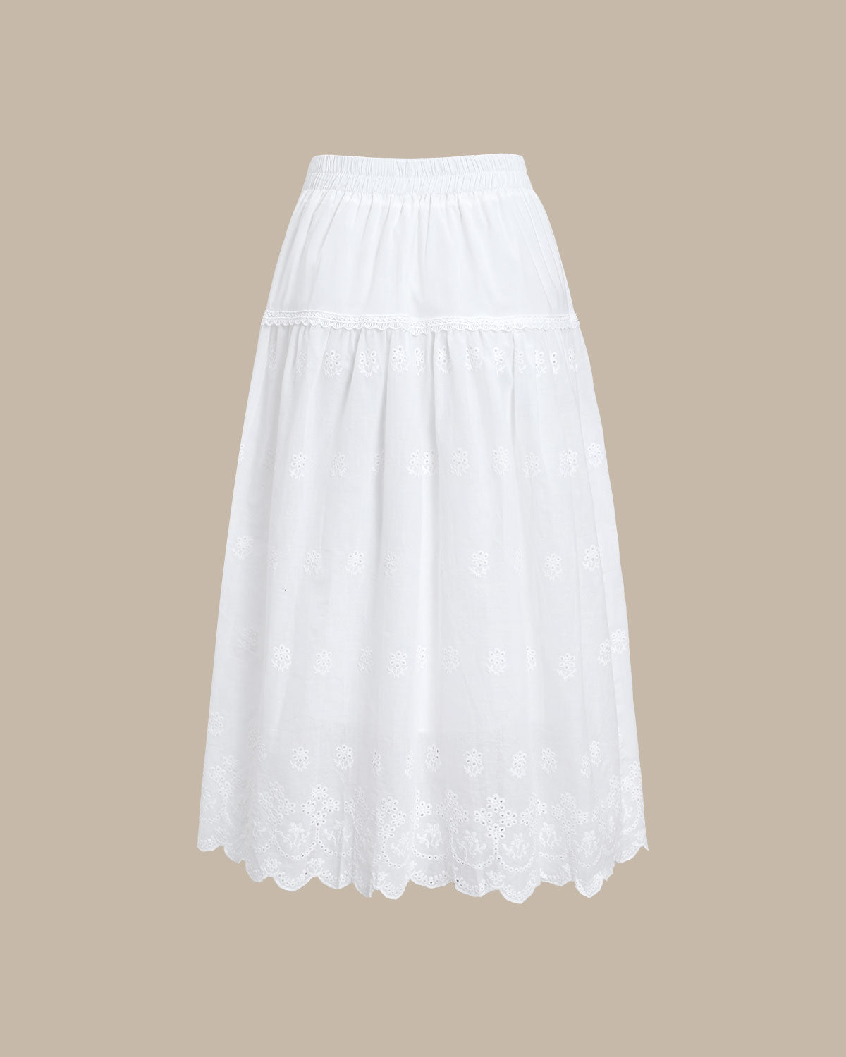 White Embroidery A-Line Midi Skirt Cheap Sale Sale