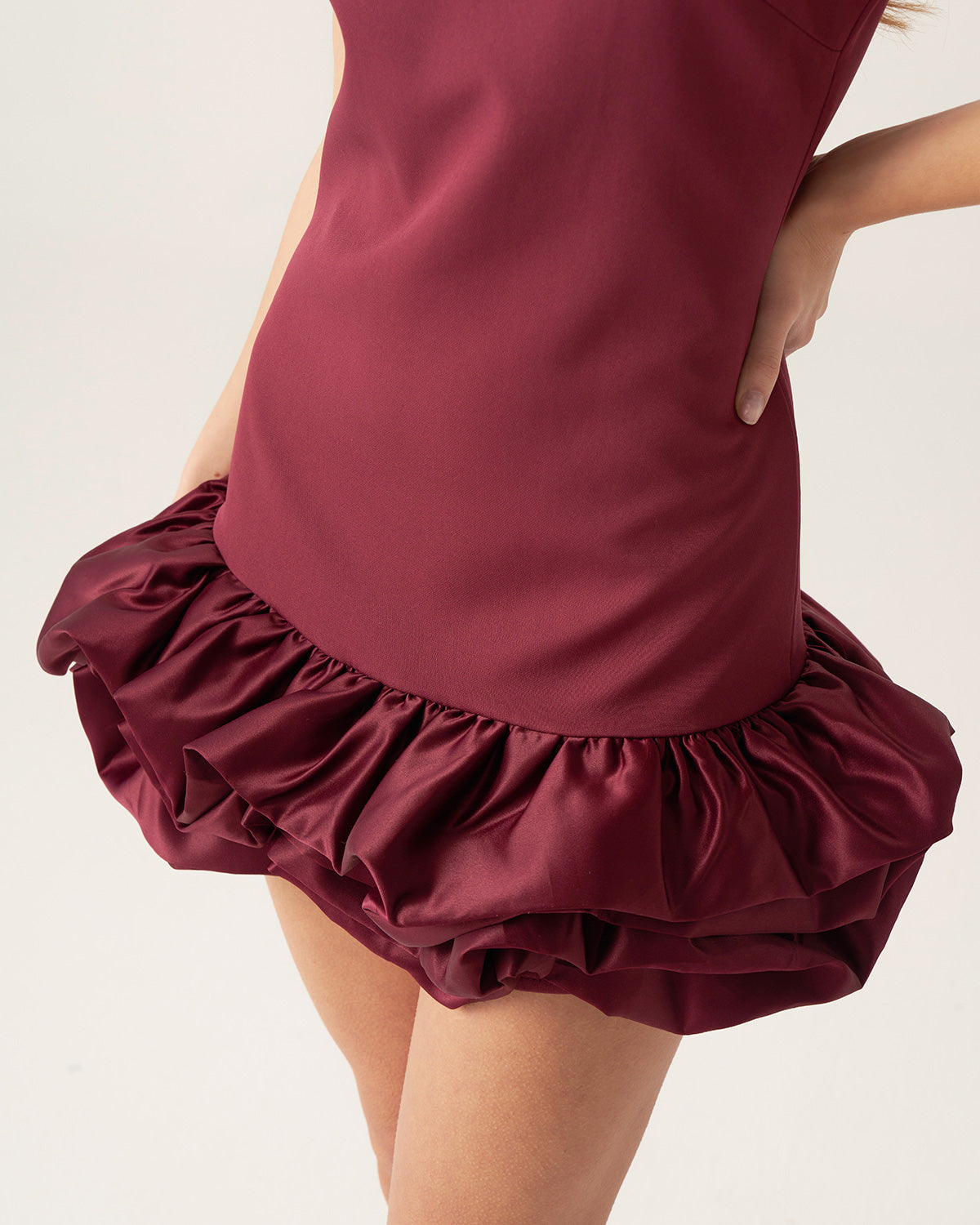 Wine Red Boat Neck Satin Mini Dress Amazing Pice