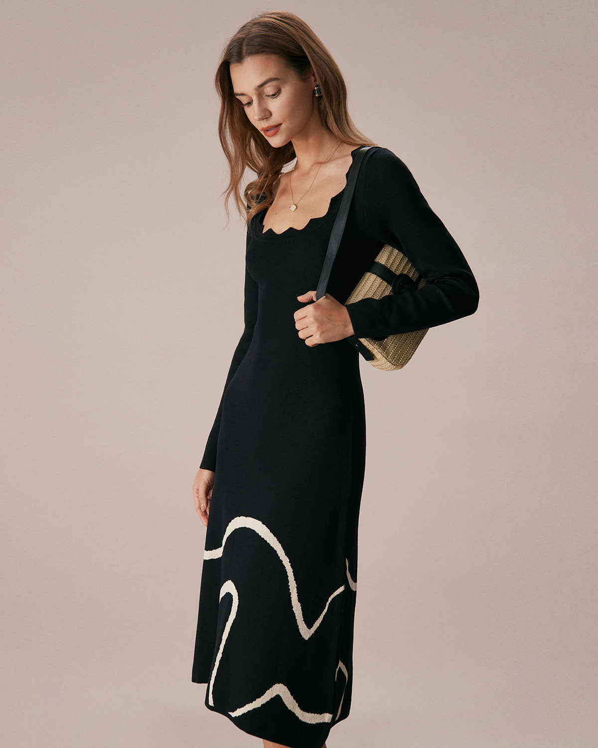 The Black Wave Scalloped Sweater Midi Dress Clearance Online