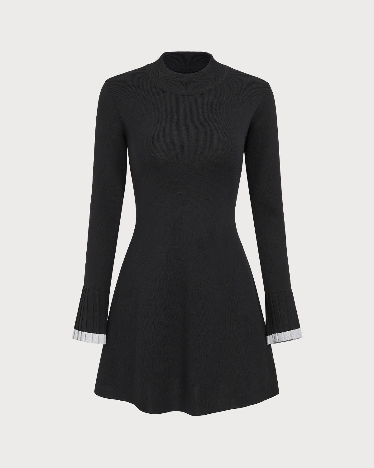 Black Contrasting Long Sleeve Sweater Mini Dress Big Discount Online