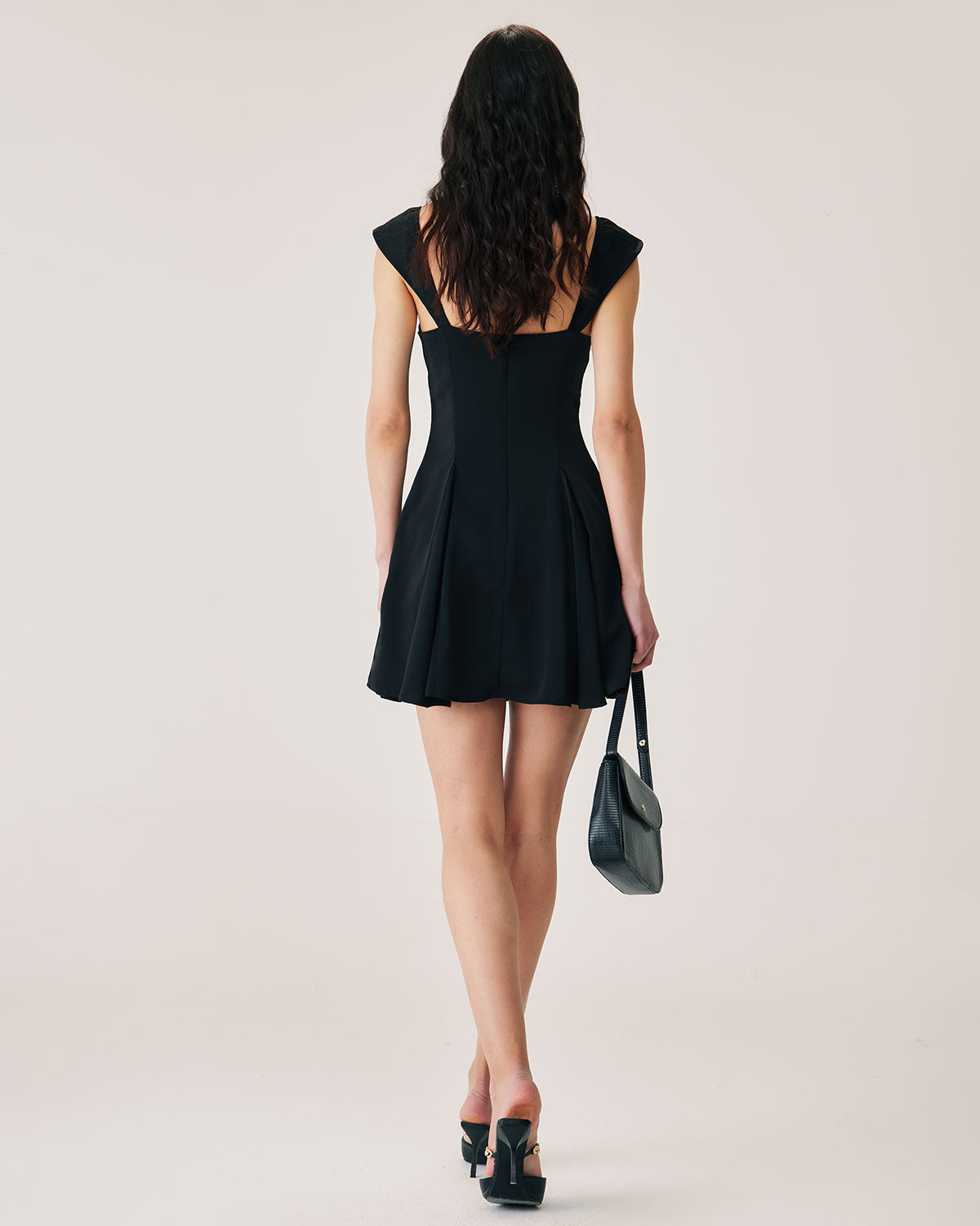 Black Square Neck Pleated Mini Dress Limited Edition