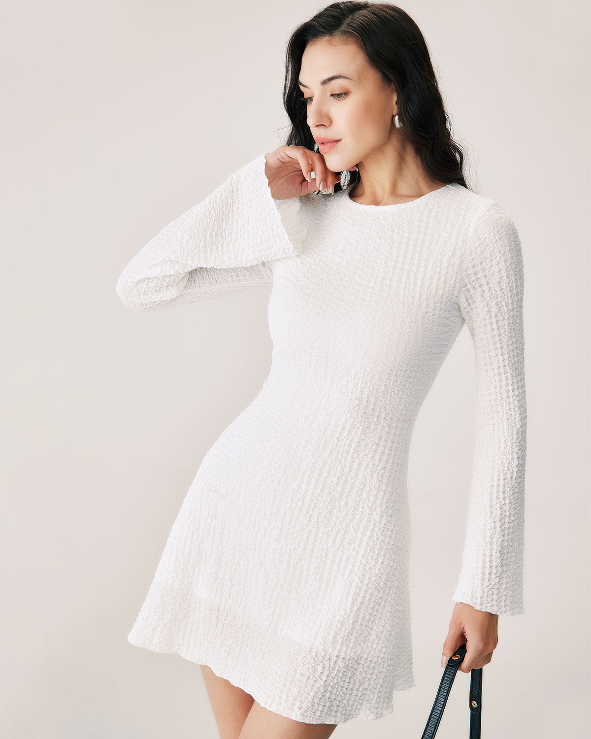 White Ruched Bell Sleeve Mini Dress Comfortable Cheap Online