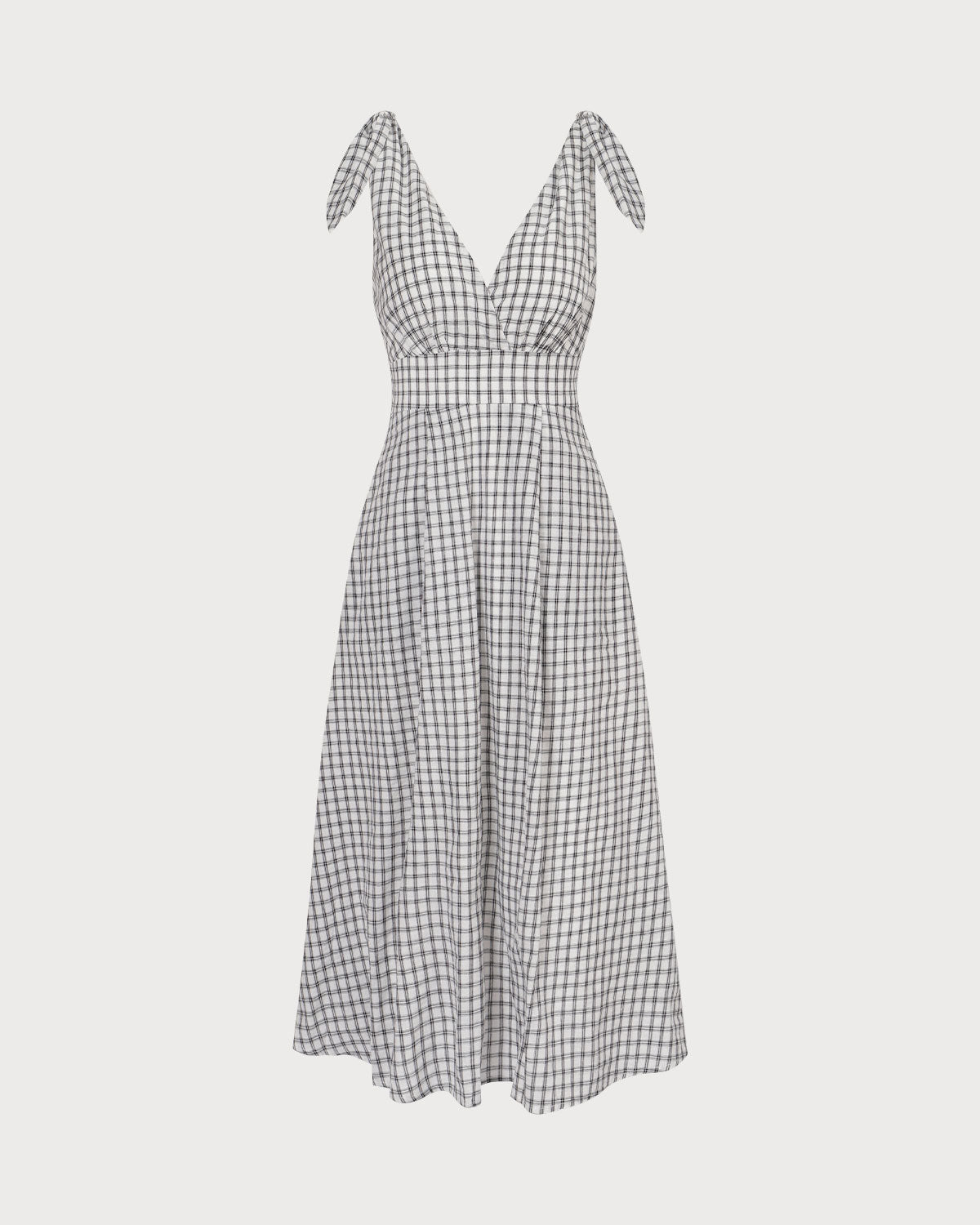 The Black V-Neck Plaid Tie Strap Cotton Midi Dress Best Store To Get Cheap Online