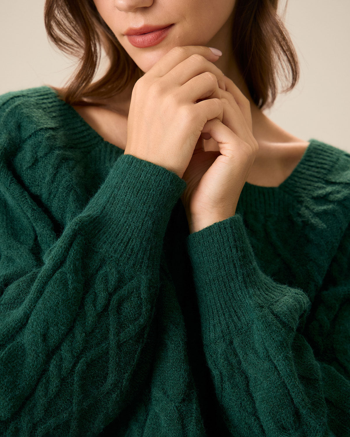 Green Romance Cable Knit Crew Sweater Perfect Cheap Online