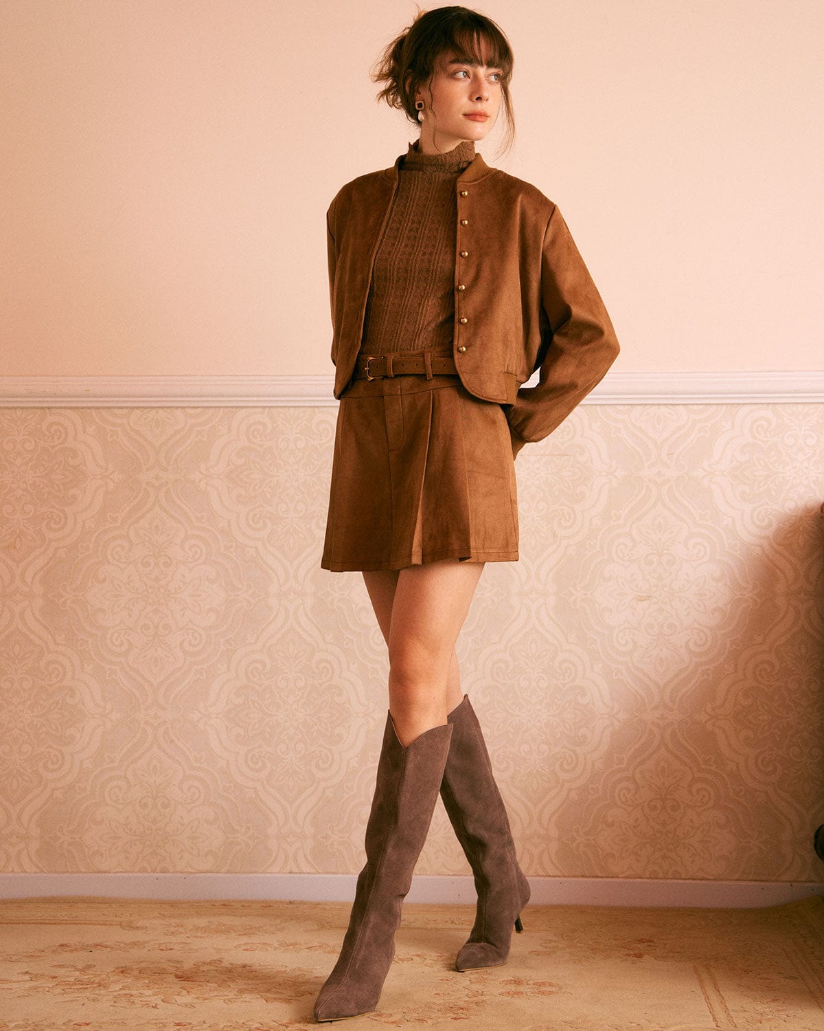 The Brown High Waisted Suede Mini Skirt Big Discount For Sale