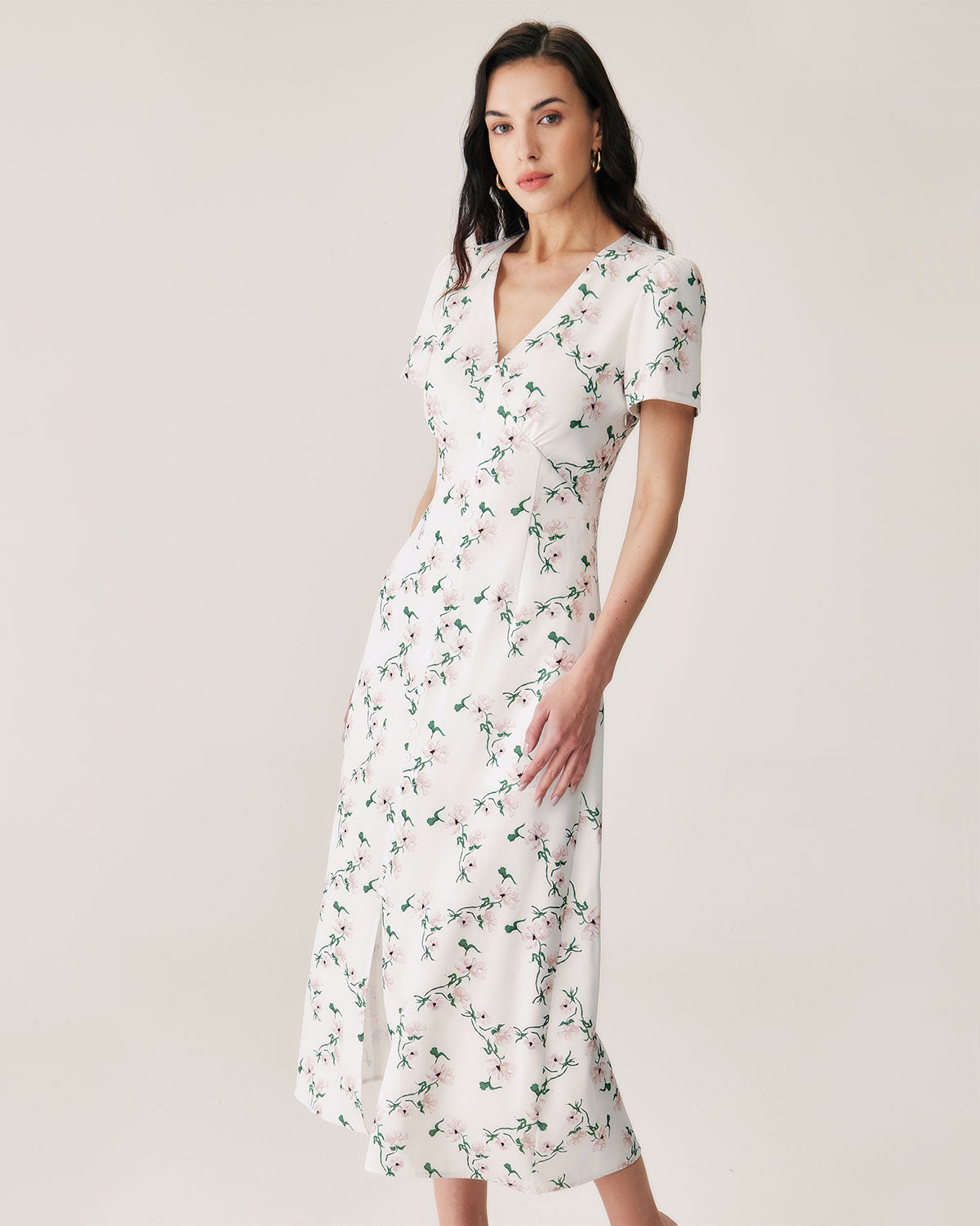 White Floral V-Neck Maxi Dress Factory Outlet For Sale