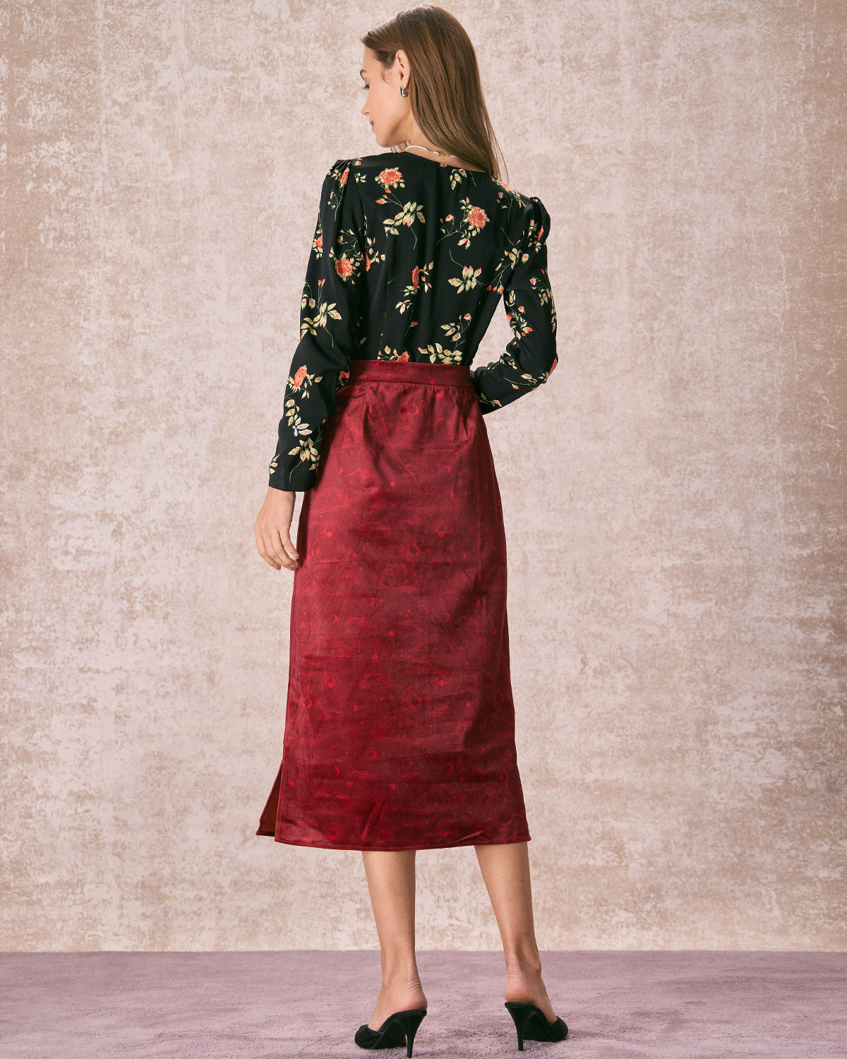 The Wine Red Split Hem Velvet Midi Skirt Buy Cheap Big Discount