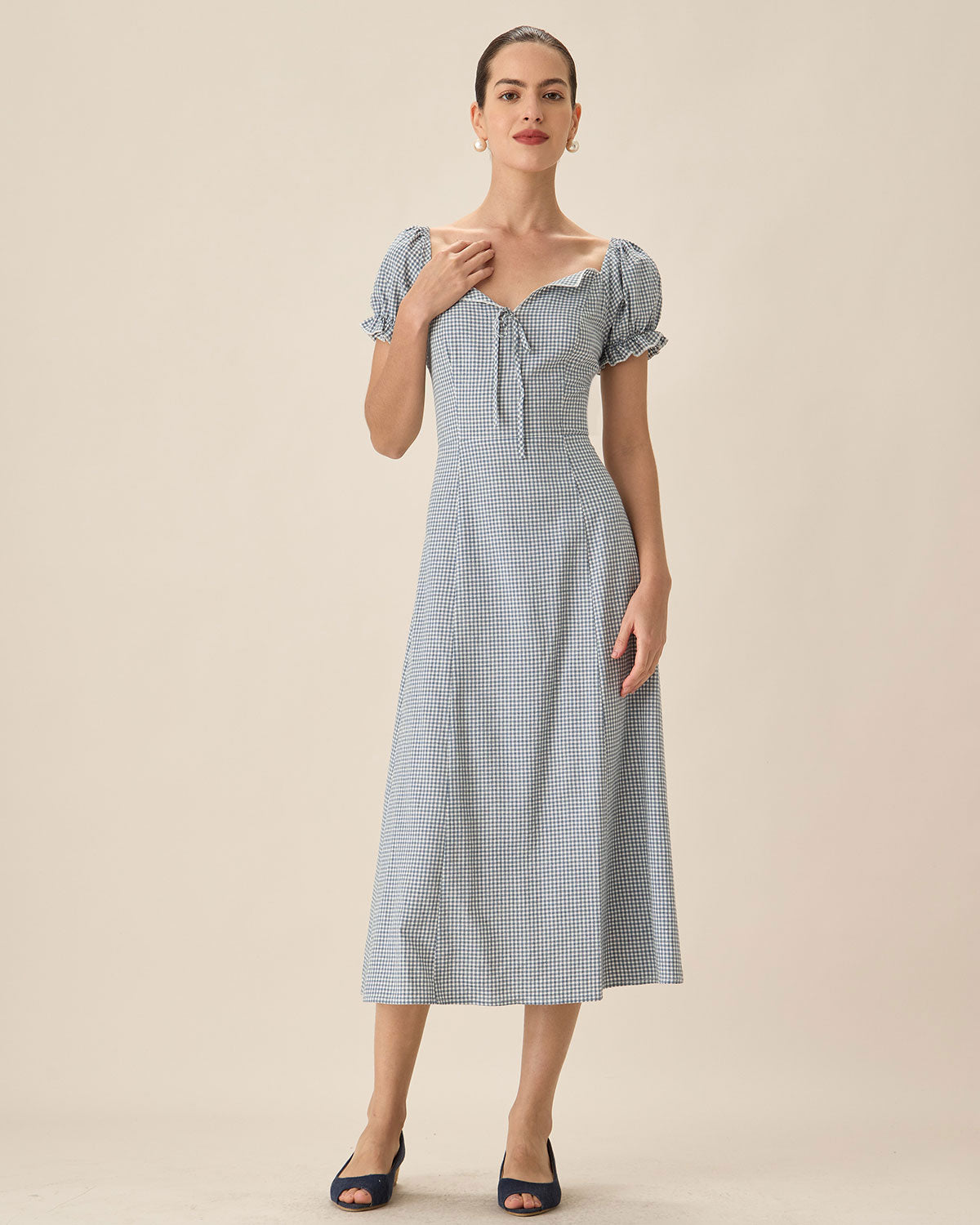 Blue Plaid Sweetheart Neck Midi Dress Visit Sale Online