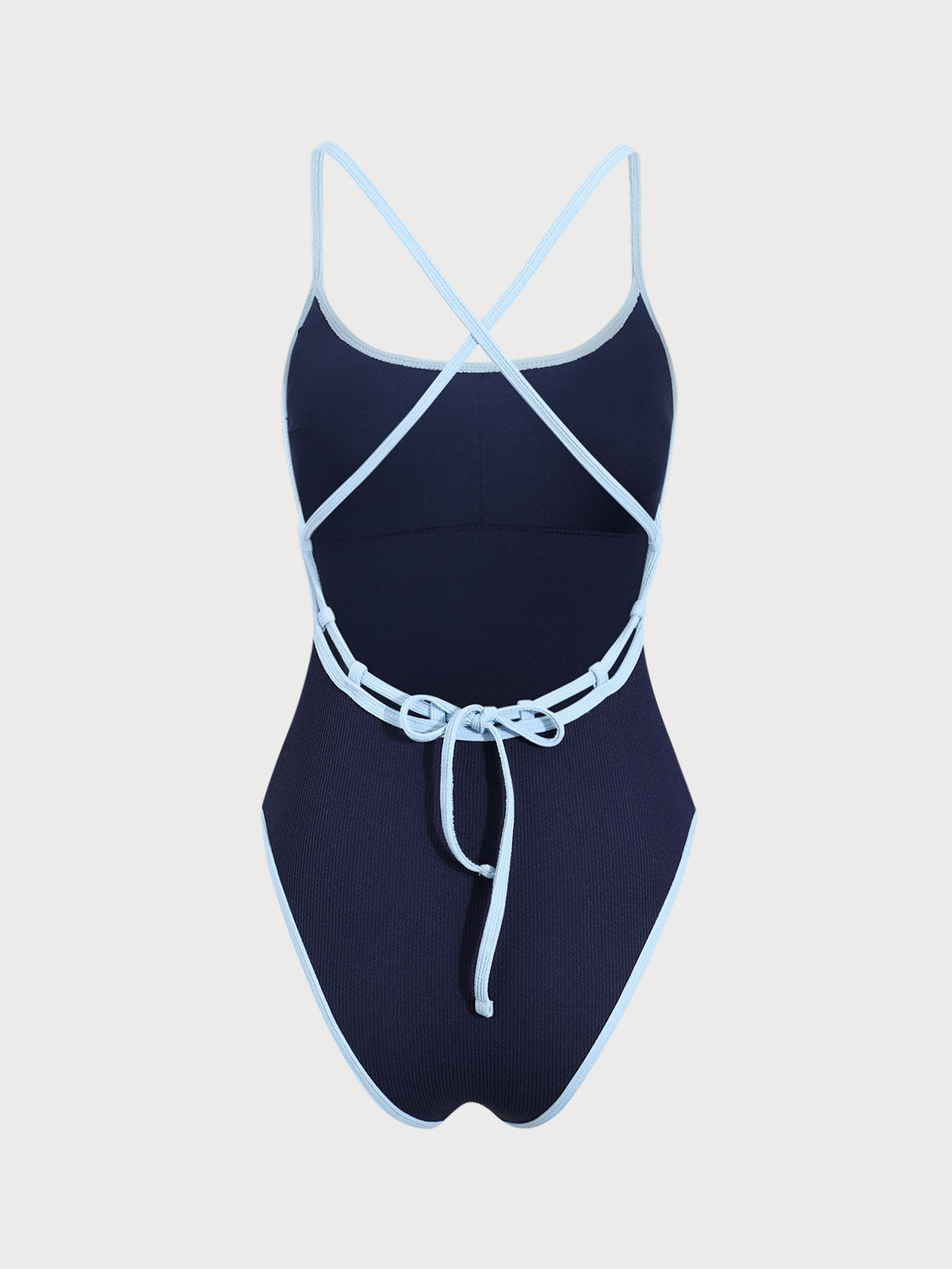 Blue Contrasting Criss-cross Tie One-Piece Swimsuit Outlet 2025 New