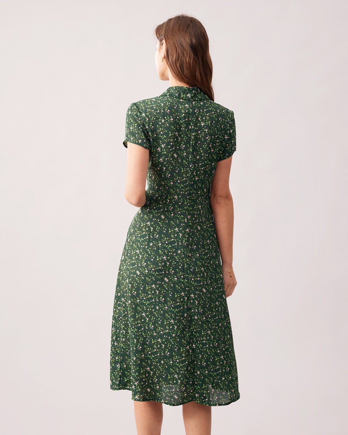 The Green Lapel Button Up Floral Midi Dress Finishline