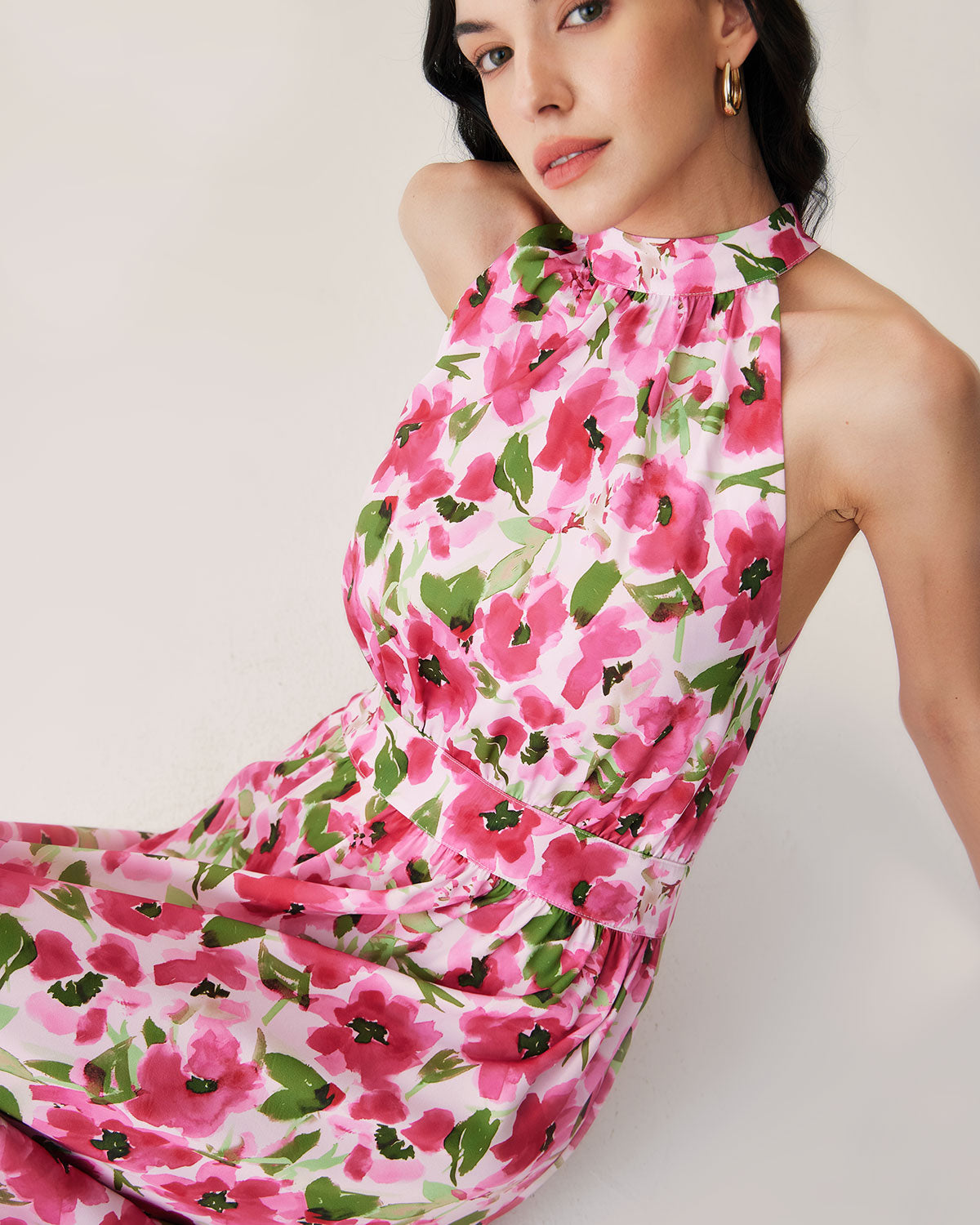 Pink Floral Midi Dress Cheap Sale From China