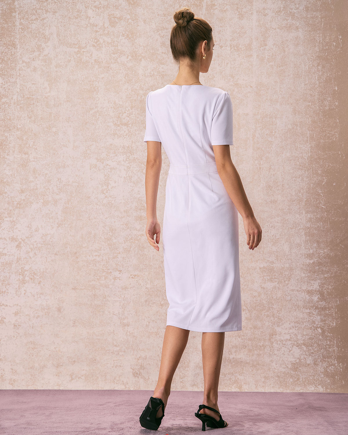 The White Square Neck Buttoned Midi Dress Store Sale Online