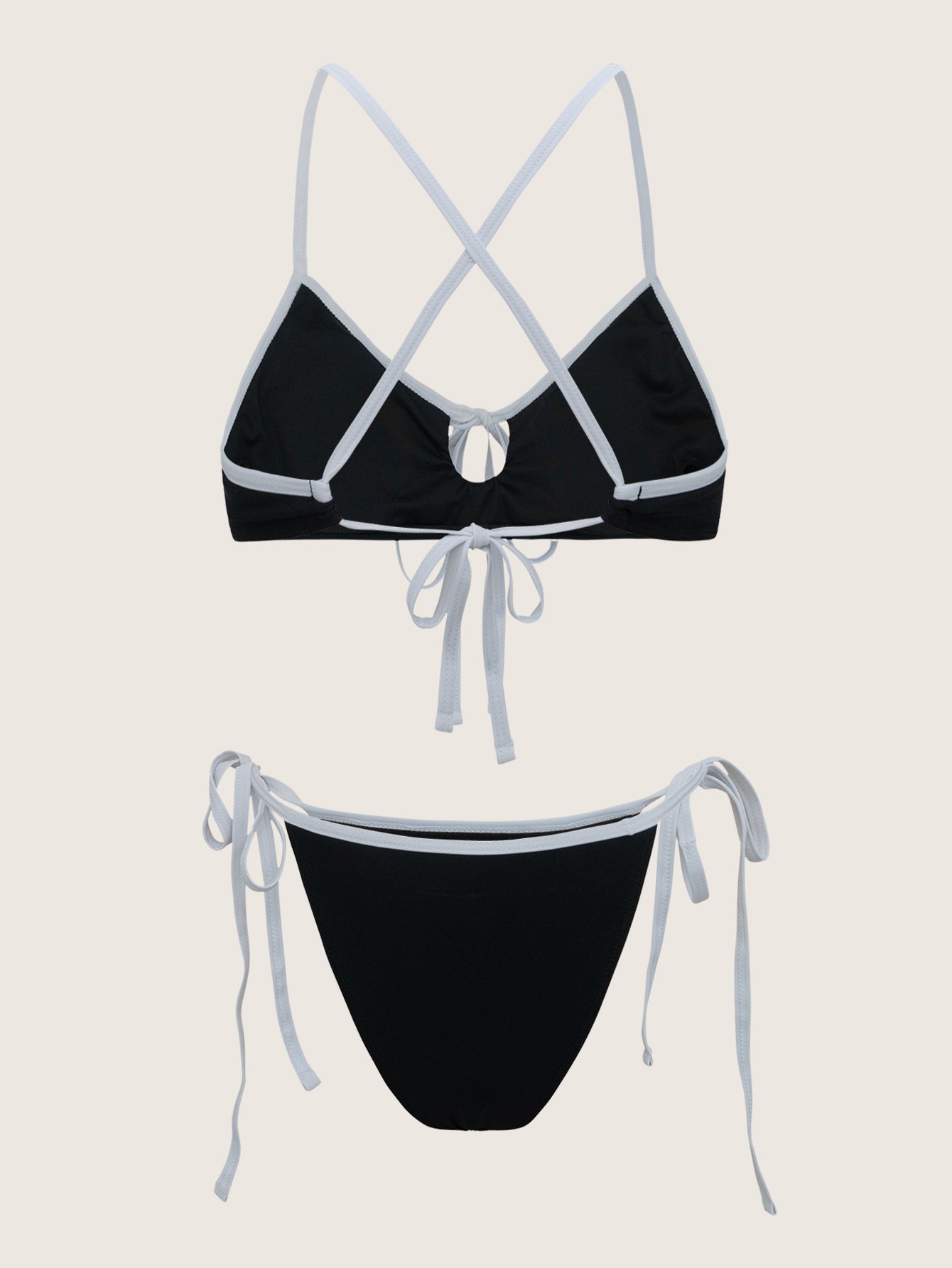 Black Contrast Tie Front Bikini Set Clearance Inexpensive