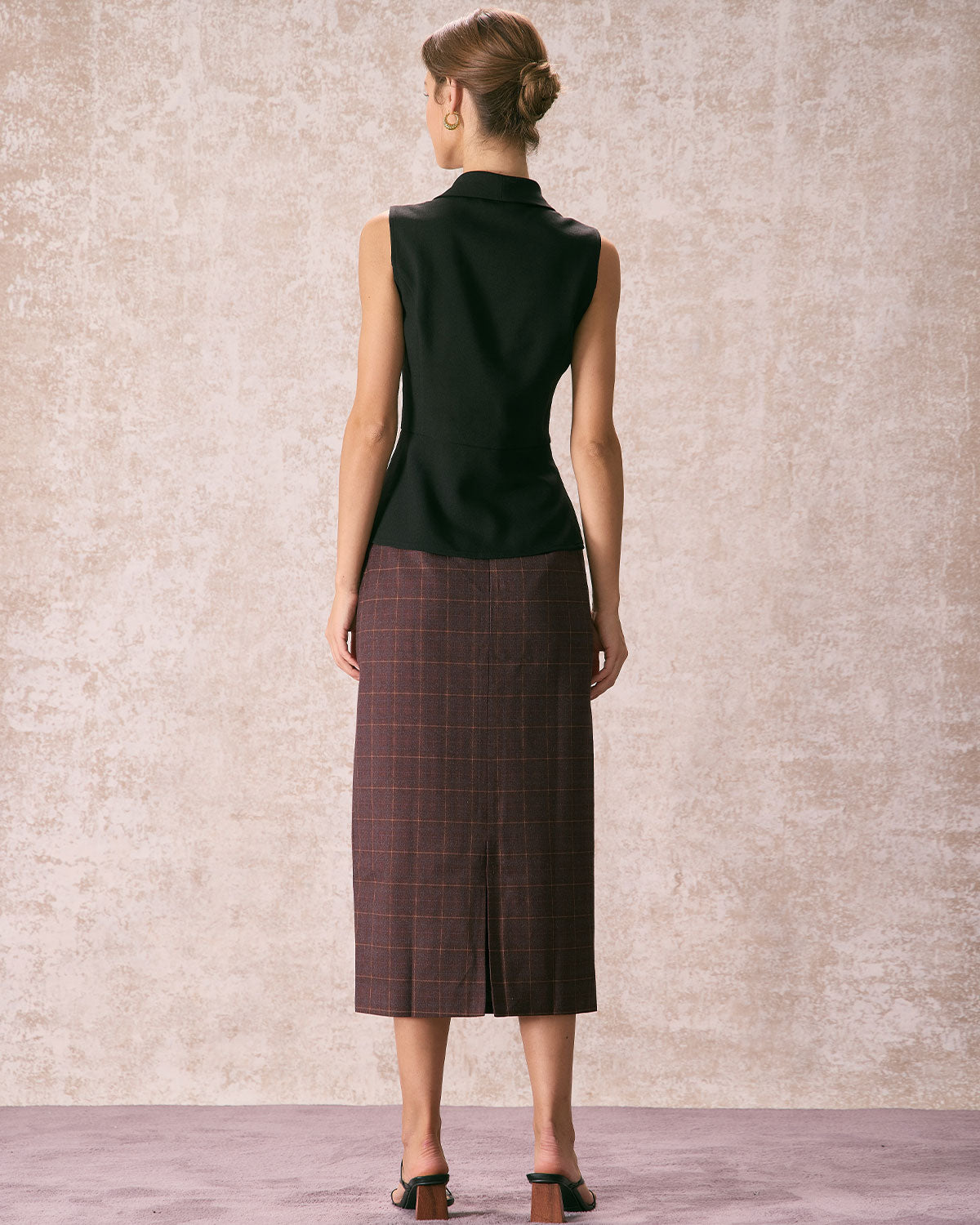 The Coffee High Waisted Plaid Midi Skirt Huge Surprise Cheap Pice