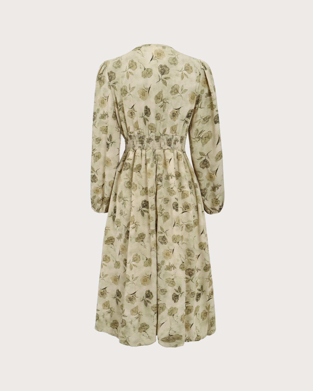 Green Floral Lantern Sleeve Midi Dress For Cheap Sale Online