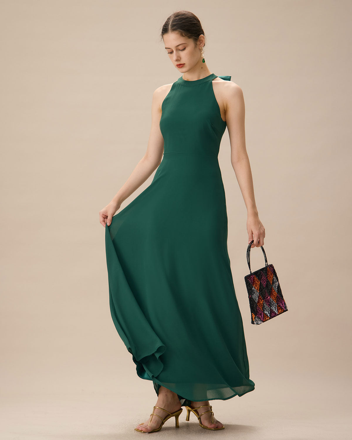 Green Halter Bowknot Back Maxi Dress Clearance Cheap Online