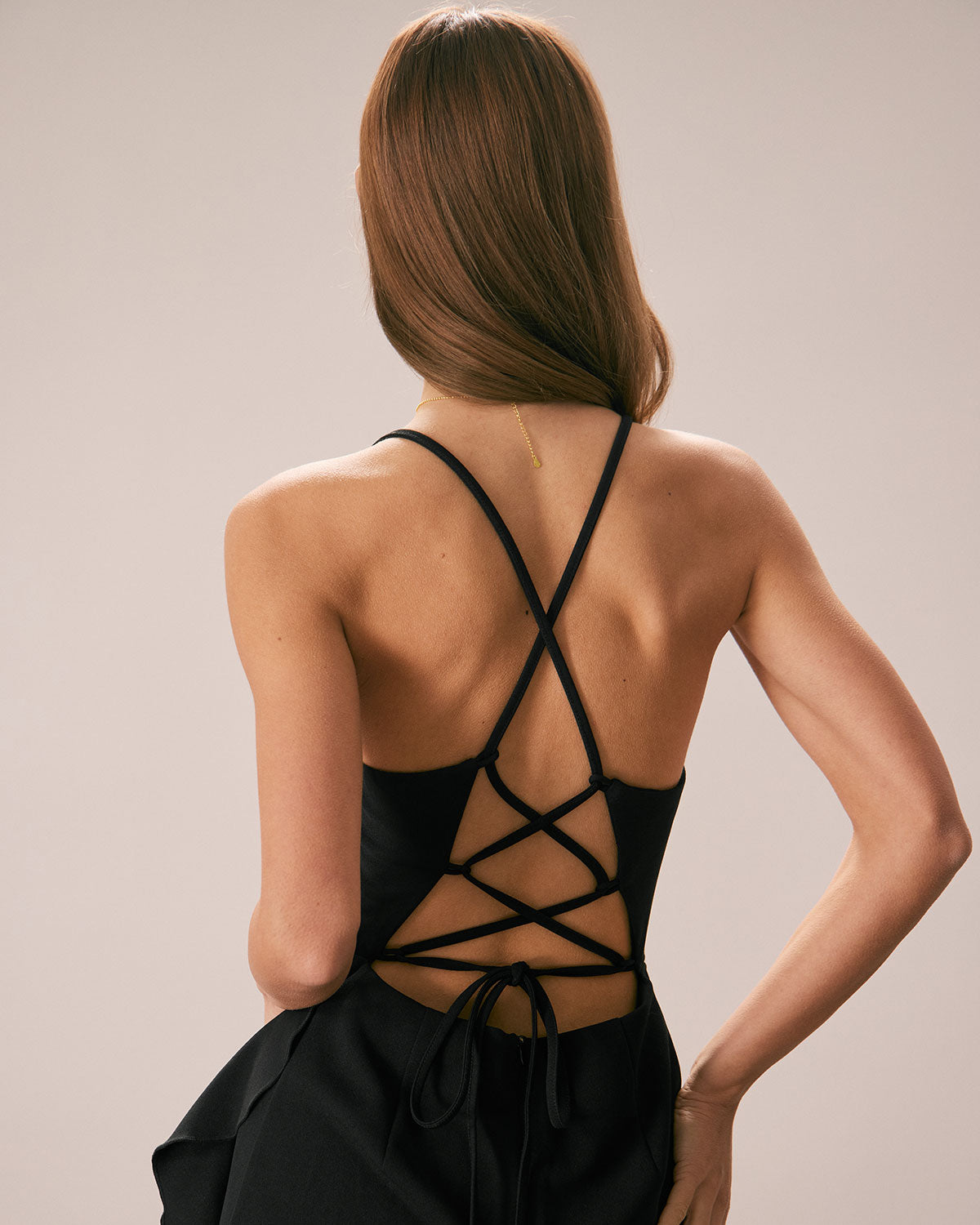 The Black Ruffle Cross Back Strap Maxi Dress Pre Order