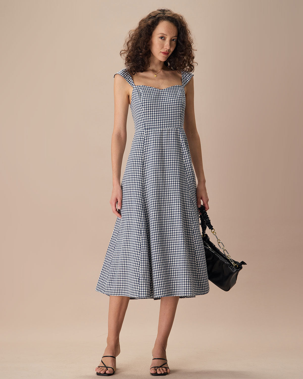 The Navy Plaid Shirred Back Midi Dress Free Shipping Largest Supplier