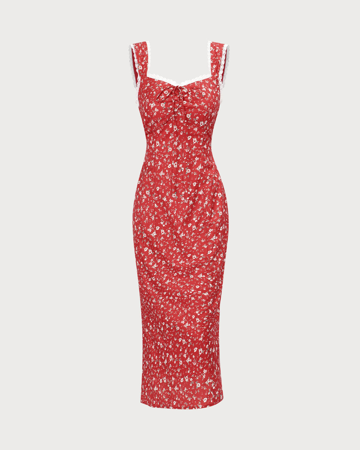 The Red Sweetheart Neck Floral Lace Trim Midi Dress Shipping Discount Sale