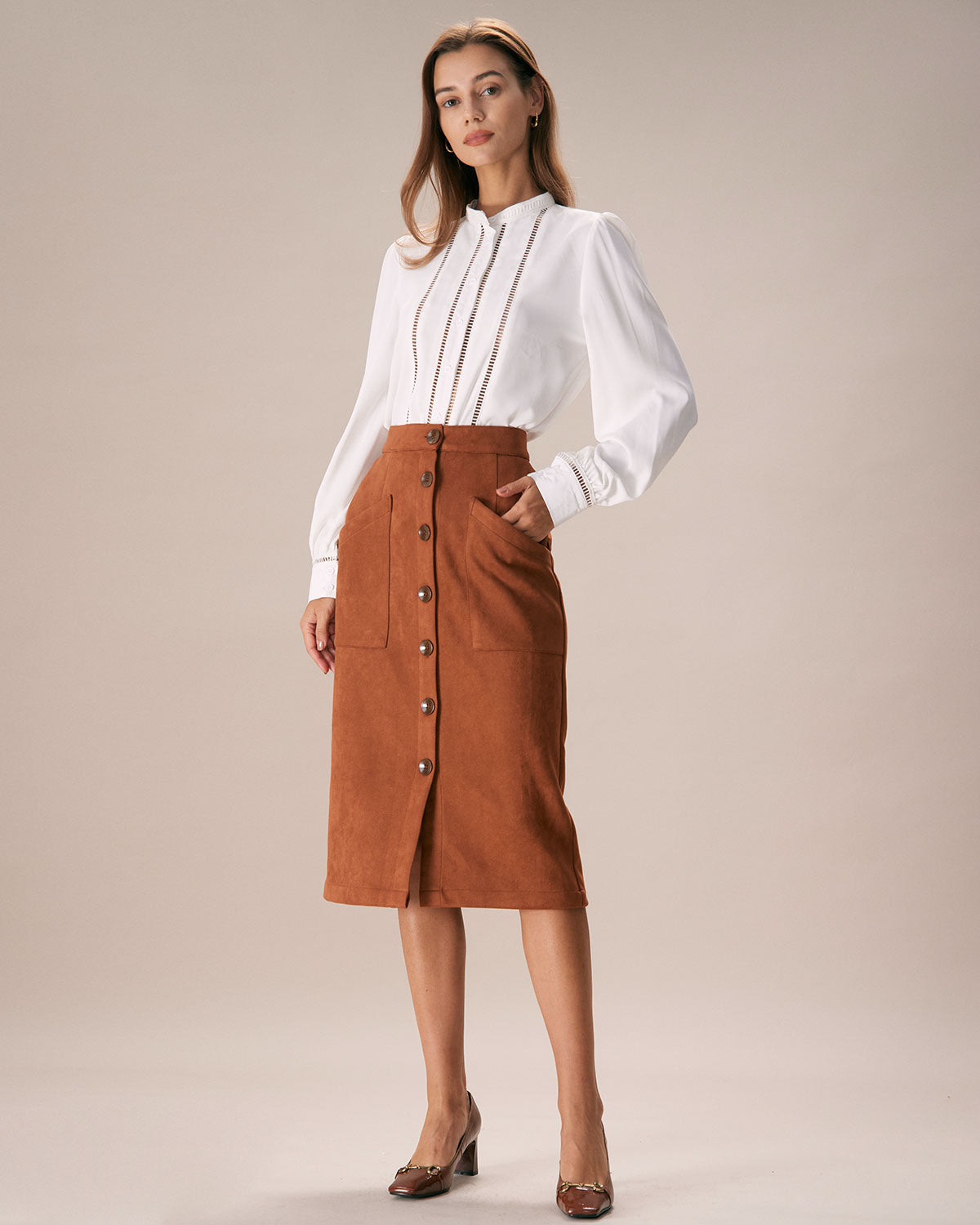 The Brown Suede Single Breasted Midi Skirt Best Place For Sale