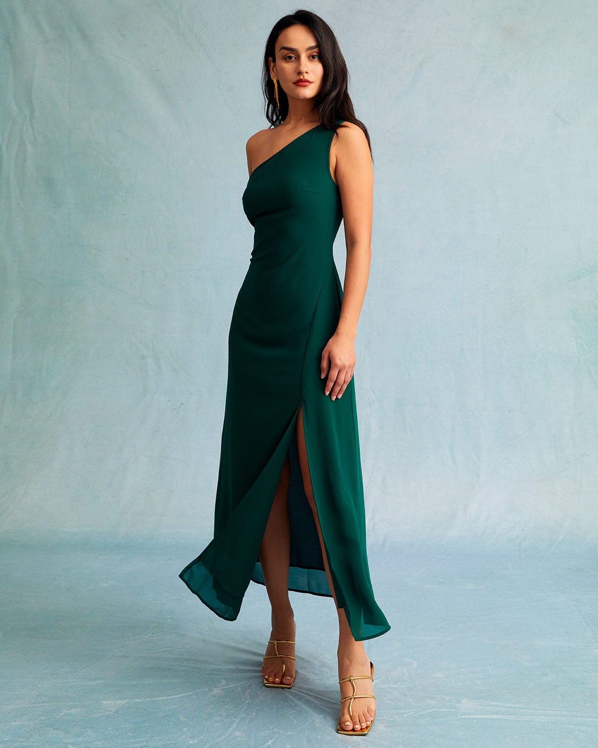 The Green One Shoulder Sleeveless Maxi Dress Online Online For Sale
