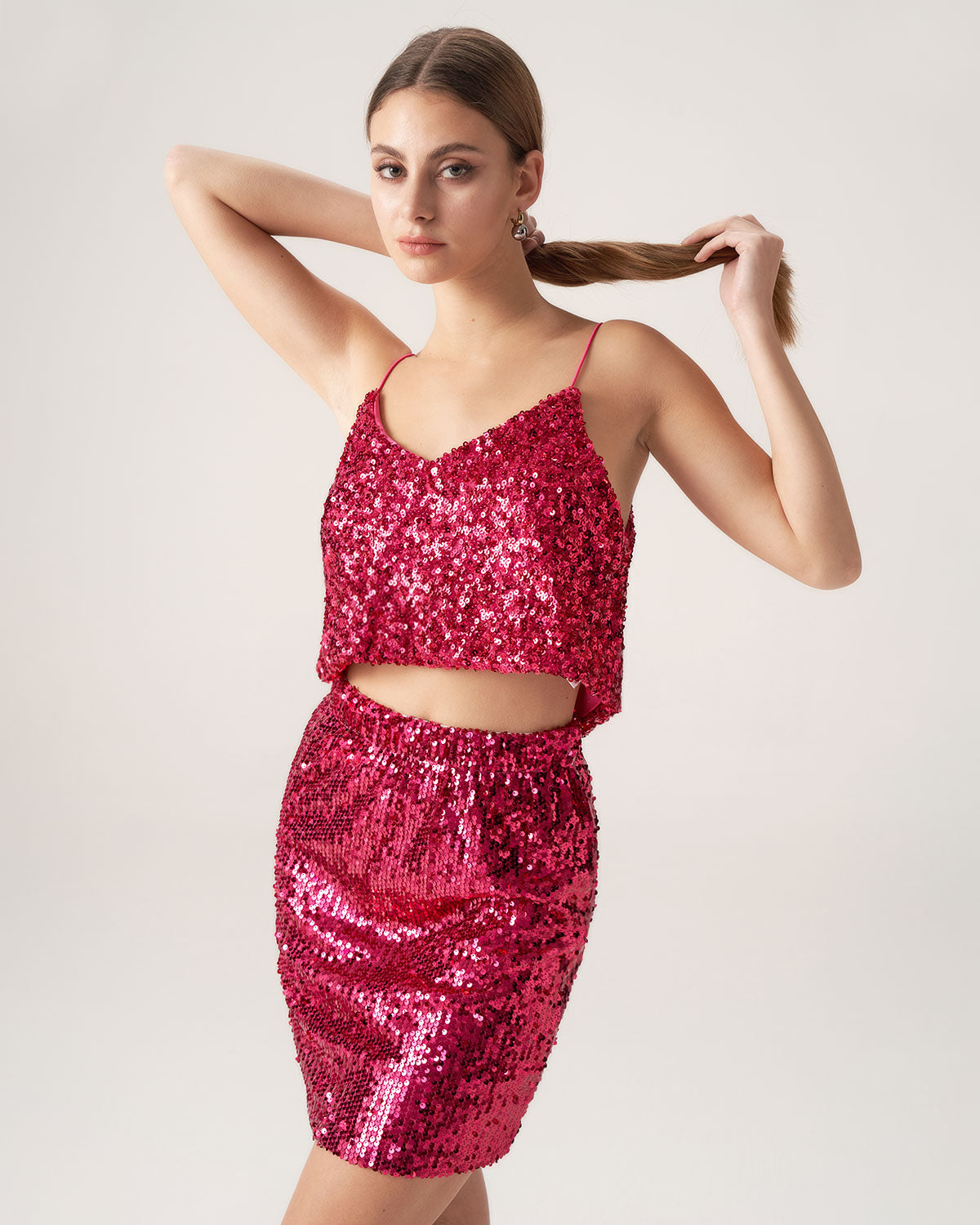 Bettydress Red Sequin Cropped Cami Top Outlet Cheap