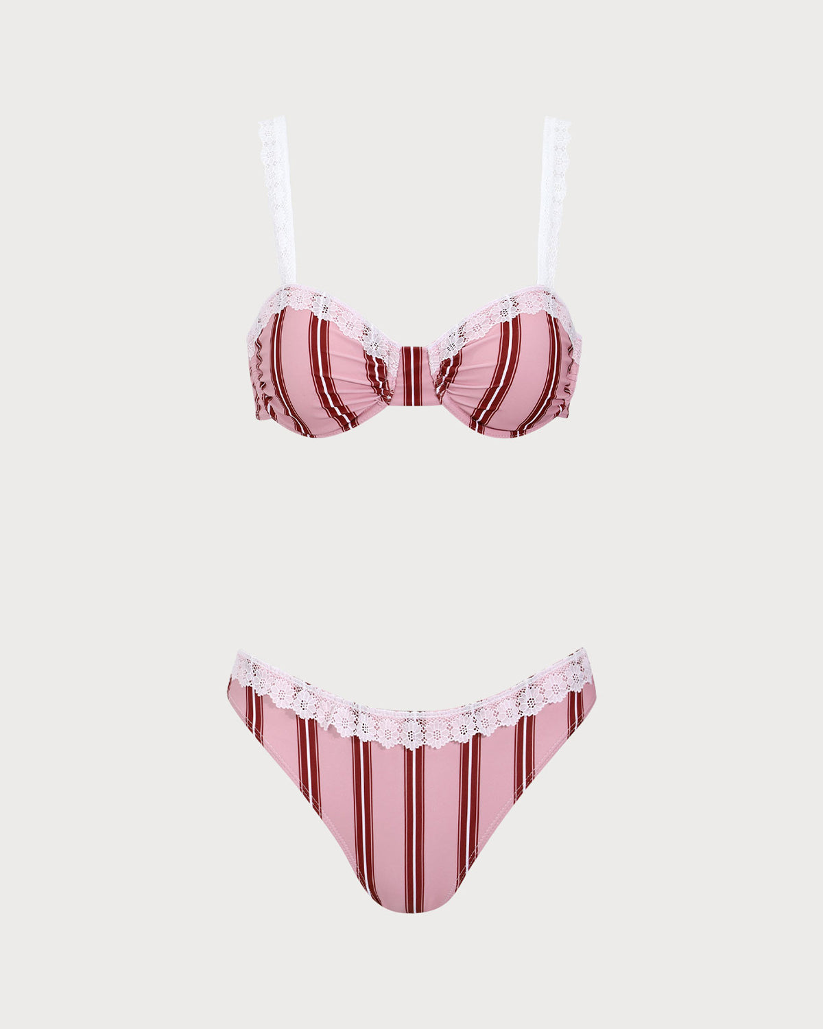 Pink Striped Underwired Lace Bikini Set Online Online Original