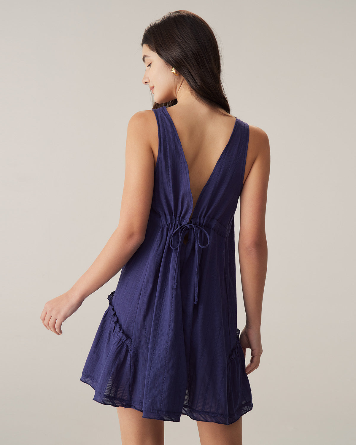 Navy Ruched Backless Mini Dress High Quality For Sale