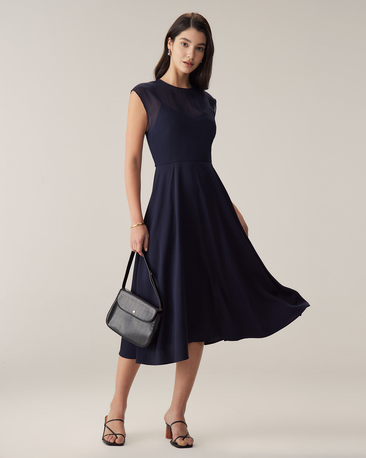 Navy See Through Cap Sleeve Midi Dress Lowest Pice Cheap Pice