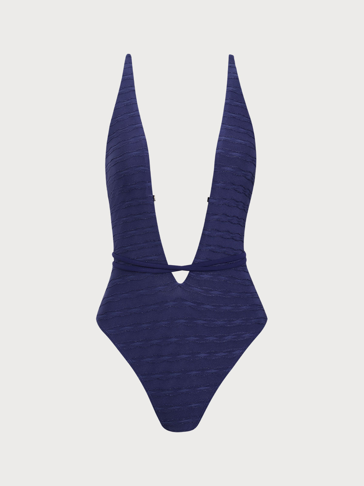 Blue Textured Tie Front One-Piece Swimsuit Pay With Paypal