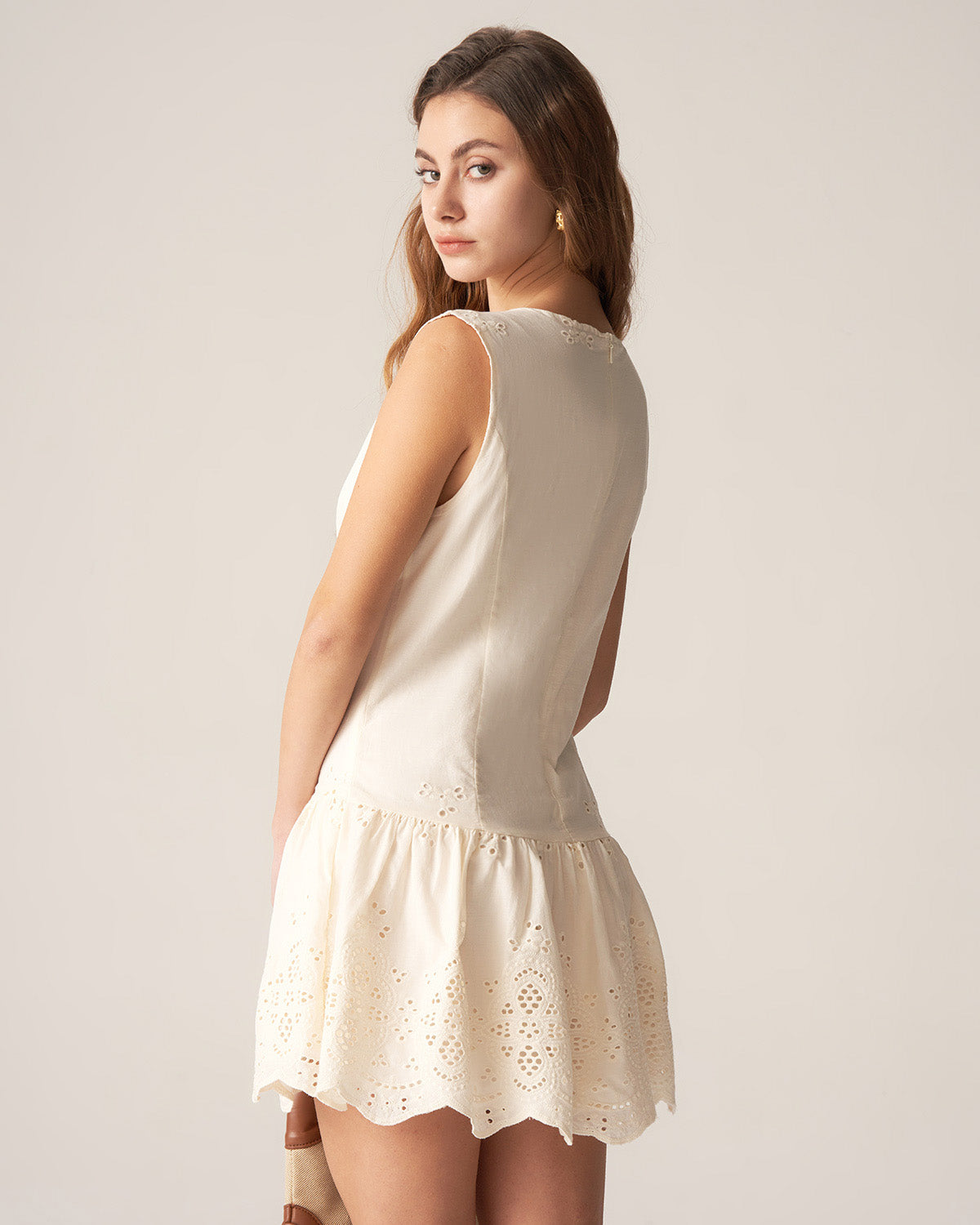 Apricot Embroidery Sleeveless Mini Dress Shop Sale Online