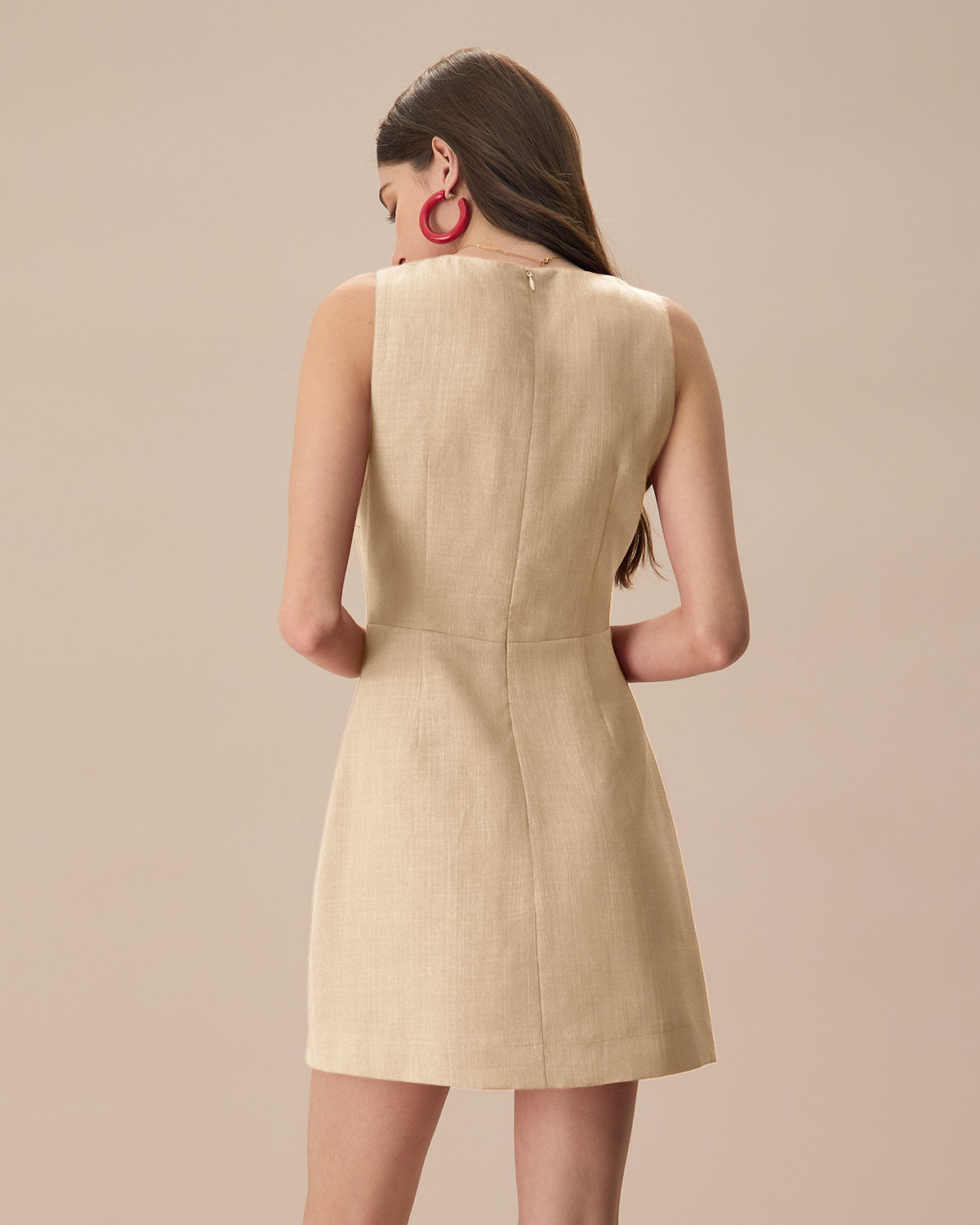 The Beige V Neck Sleeveless Linen Mini Dress Clearance Choice