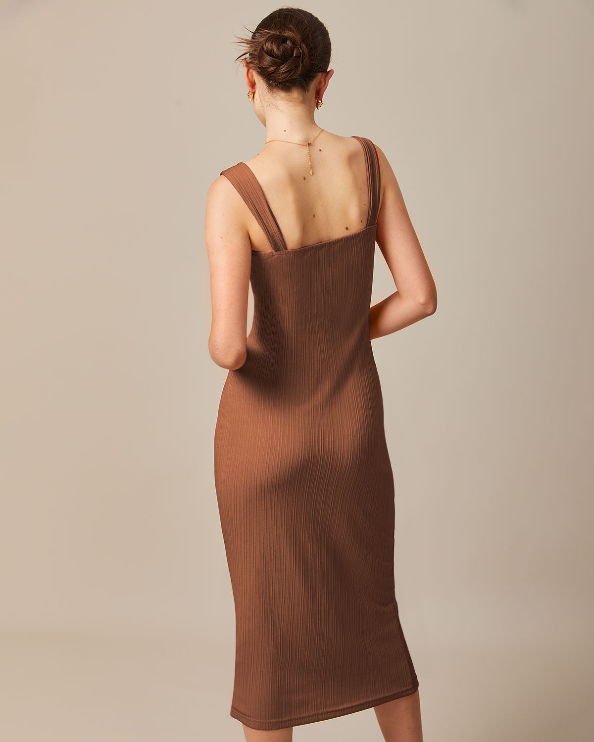 The Caramel Square Neck Ribbed Midi Dress Order Cheap Online