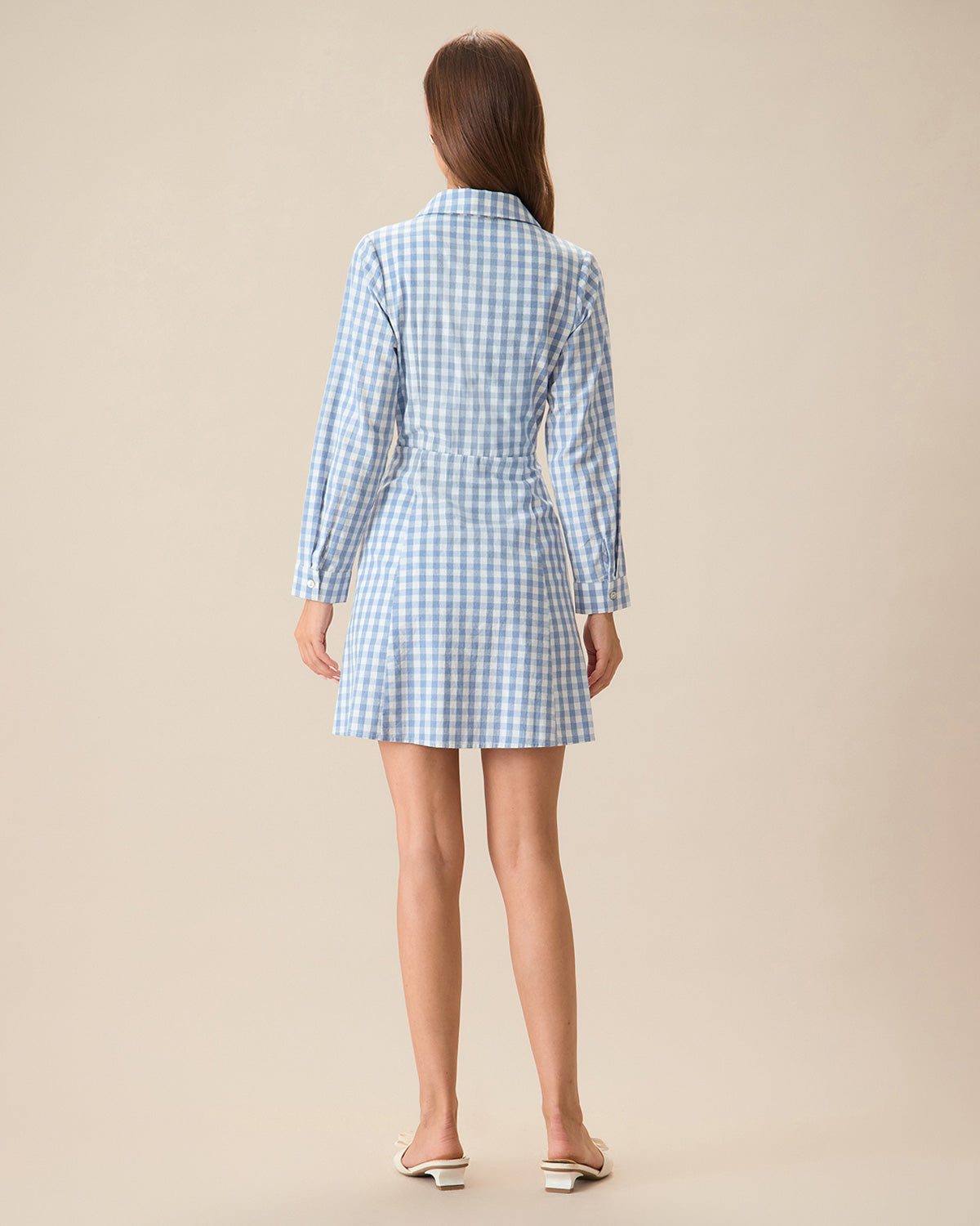 Women's Blue Plaid Long Sleeve Mini Dress