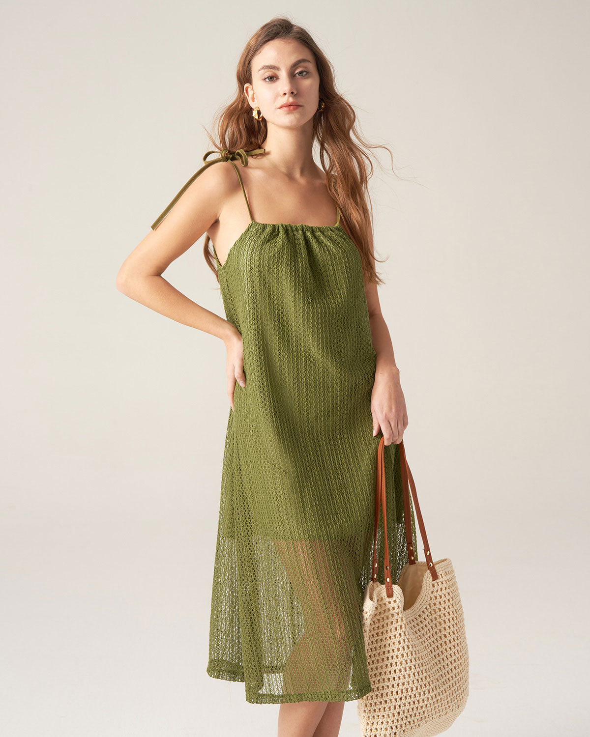 Green Crochet Tie Strap Midi Dress Outlet Countdown Package