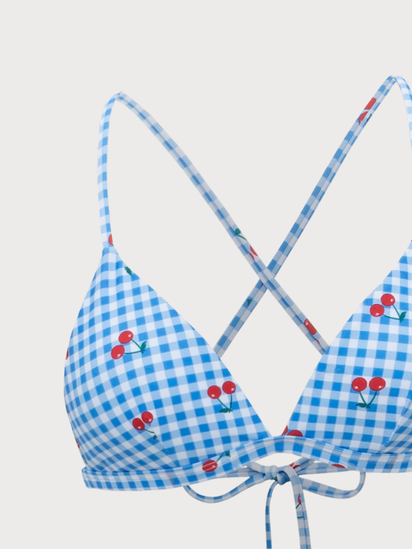 Blue Plaid Cherry Halter Bikini Set 2025 Unisex For Sale