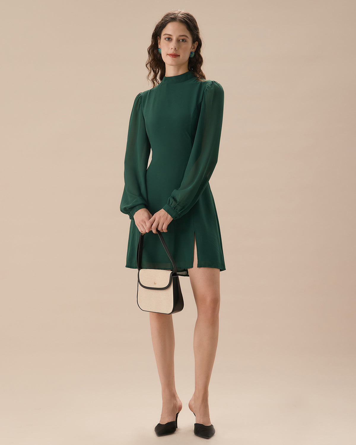 The Green Stand Collar Sheer Slit Mini Dress Eastbay Cheap Online