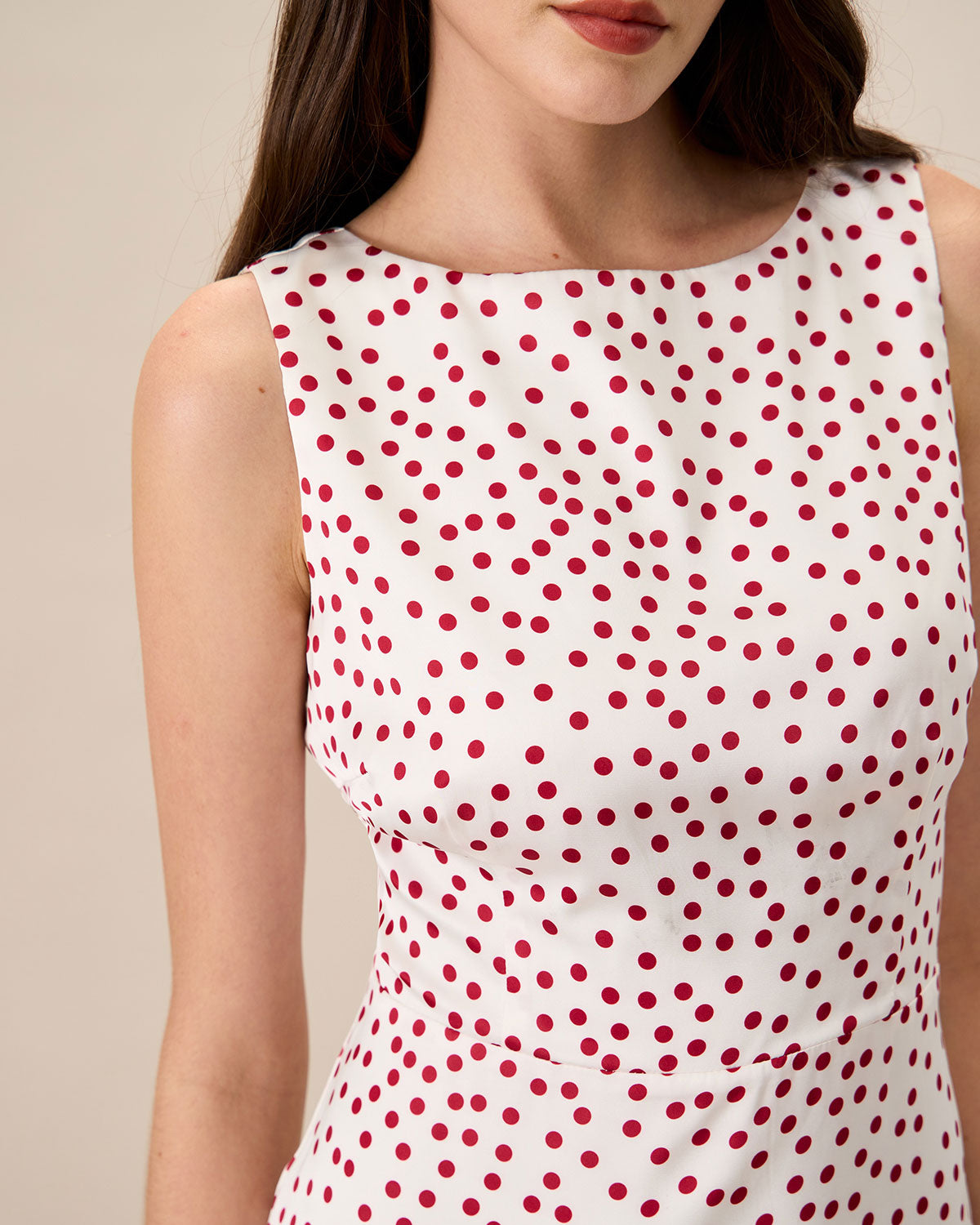 Women's White Boat Neck Polka Dot Mini Dress