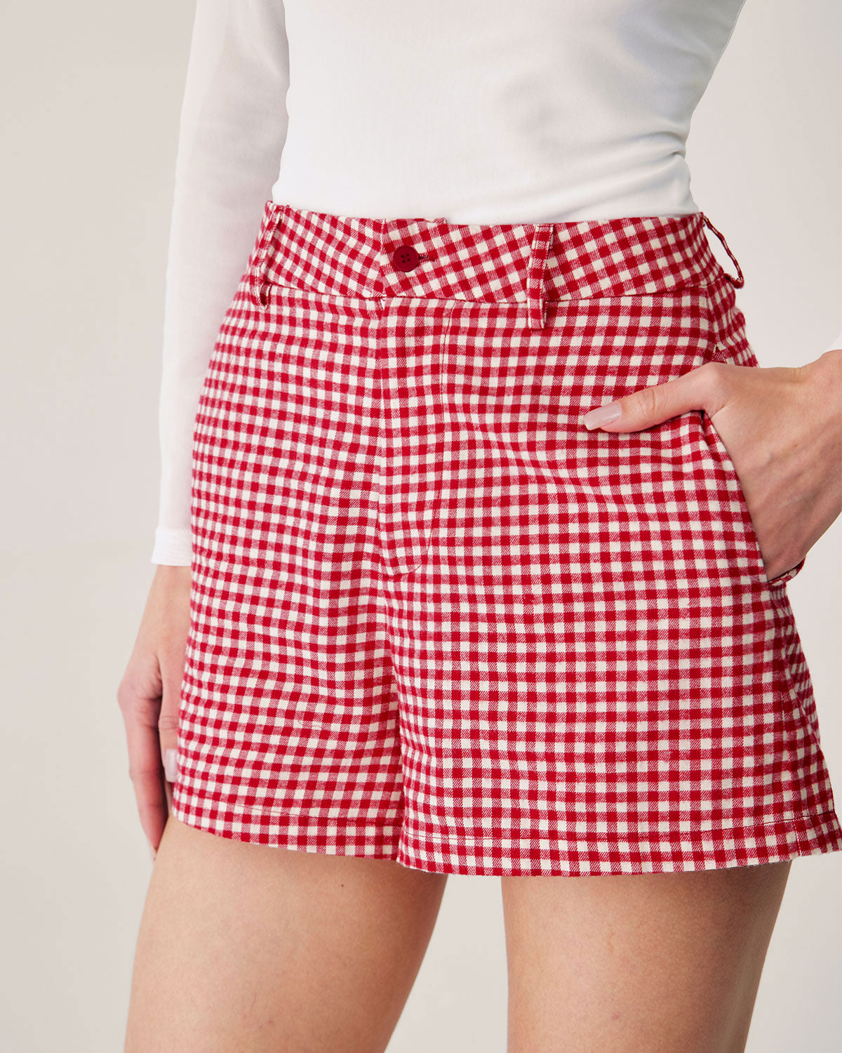 Red Plaid High-waisted Pocket Shorts Discount Best Pices