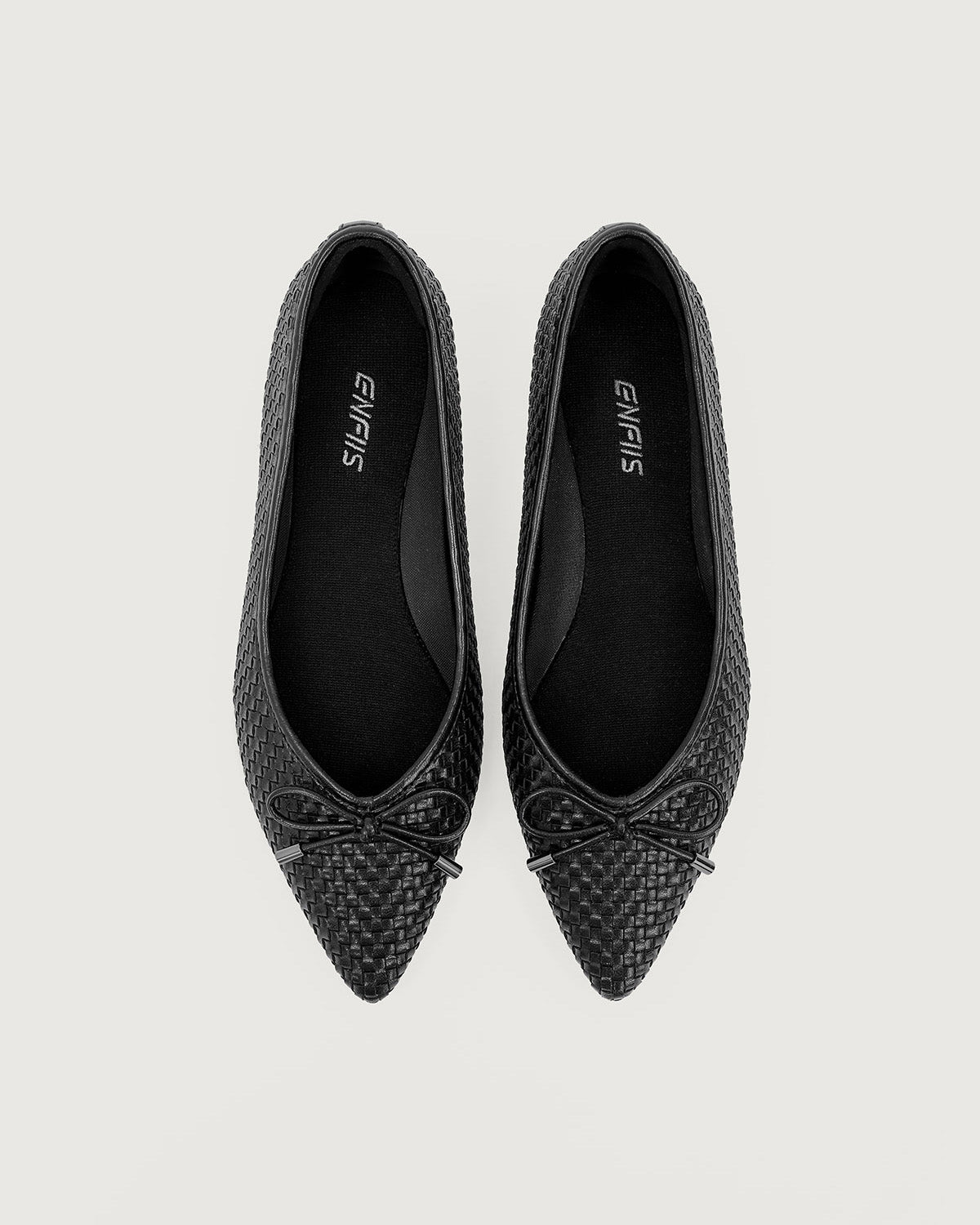 Enfiis Black sheepskin pattern microfiber woven ballet flats. For Sale Cheap Pice From China