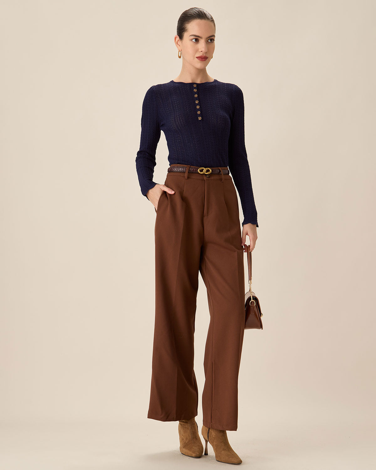 Navy Round Neck Slim Sweater Sale Fashion