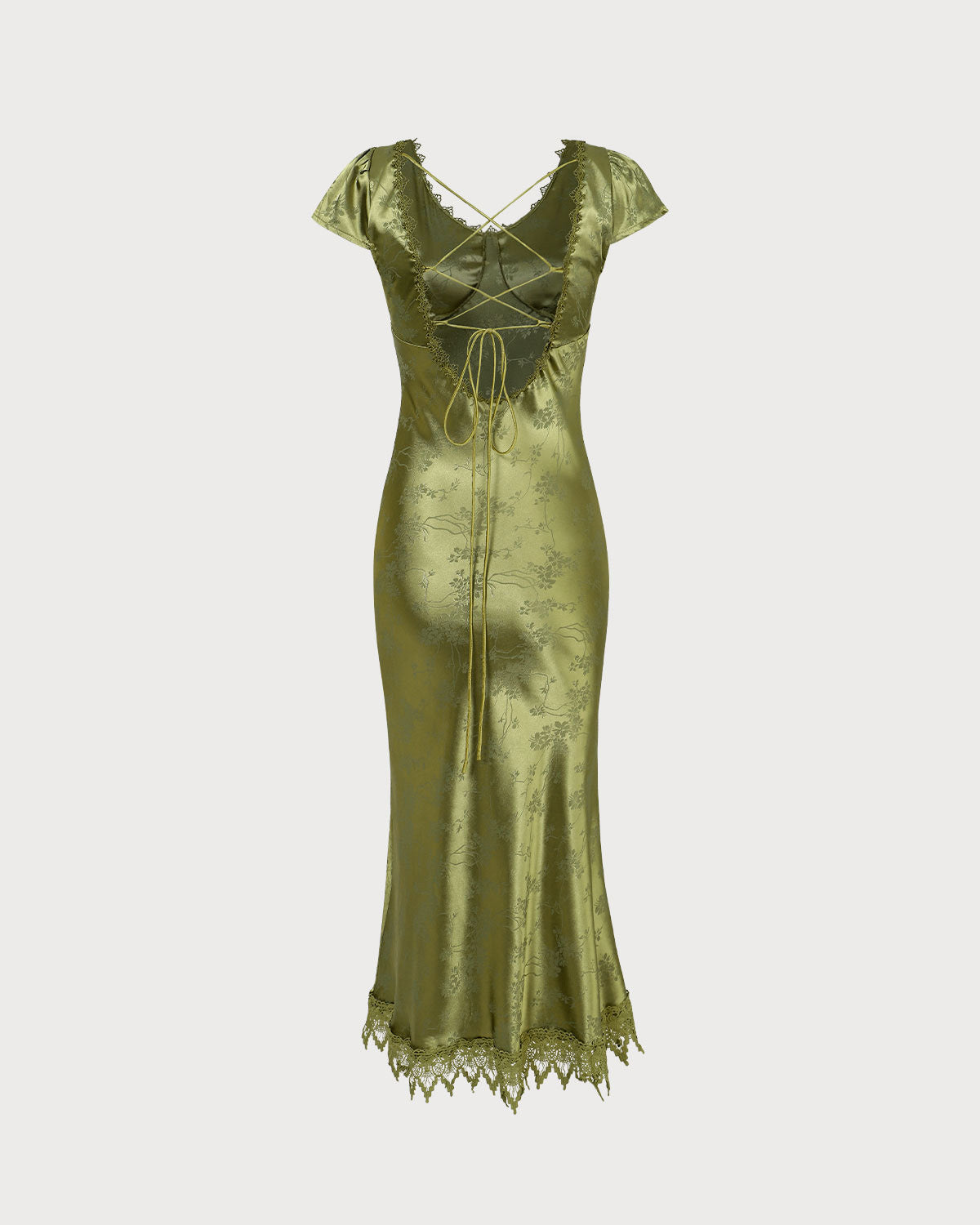 The Green Jacquard Cap Sleeve Satin Midi Dress Cheap Sale Newest